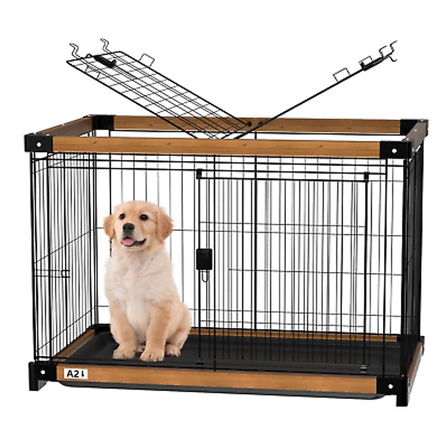 Wood Dog Crate Cage Removable Cleaning Tray Kennel Double Doors 30"x 21"x 23"