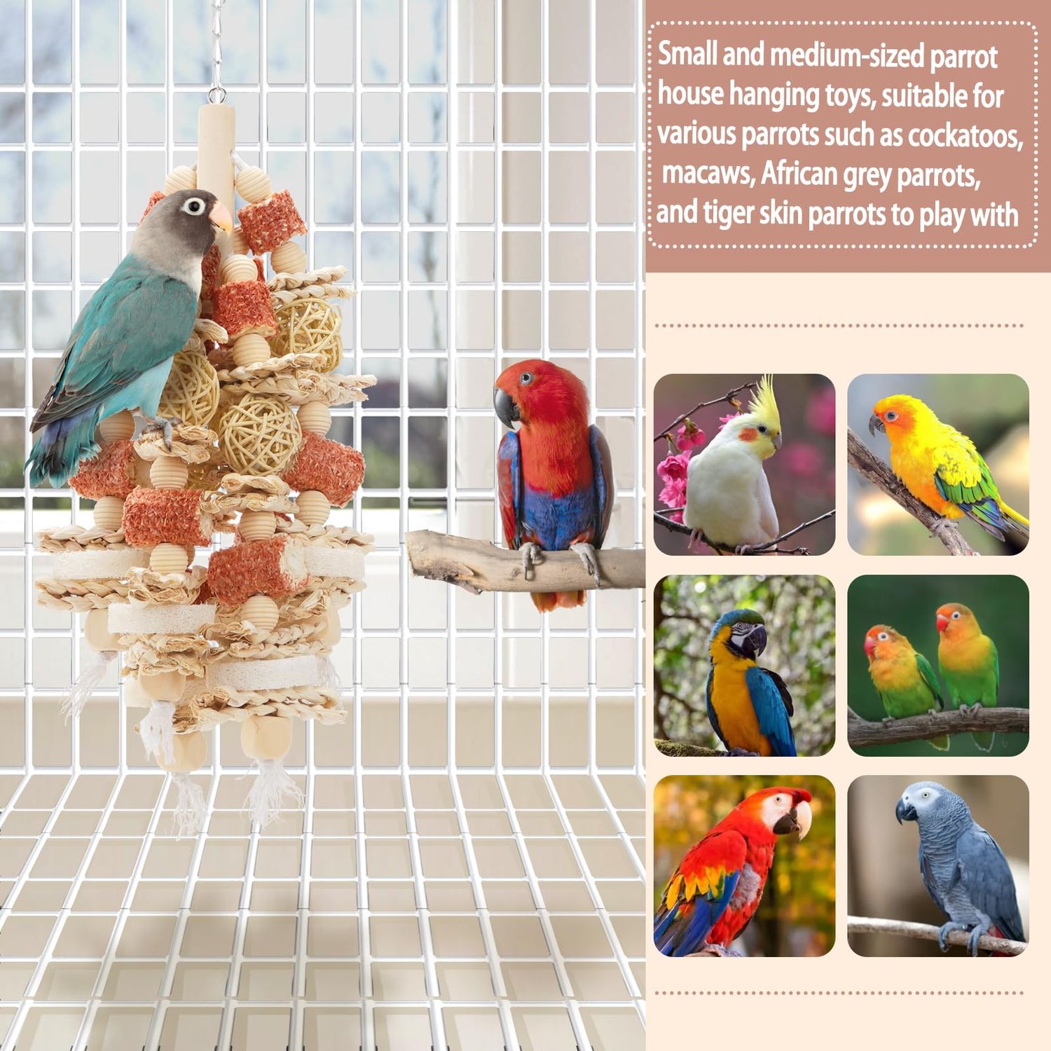 kencunay Bird Toys That is 17.5 Inches in Length, Parrot Toy Designed for Chewing Features Natural Corn cob and Loofah Slices, Can Be Hung in Large and Medium-Sized Parrot Cages