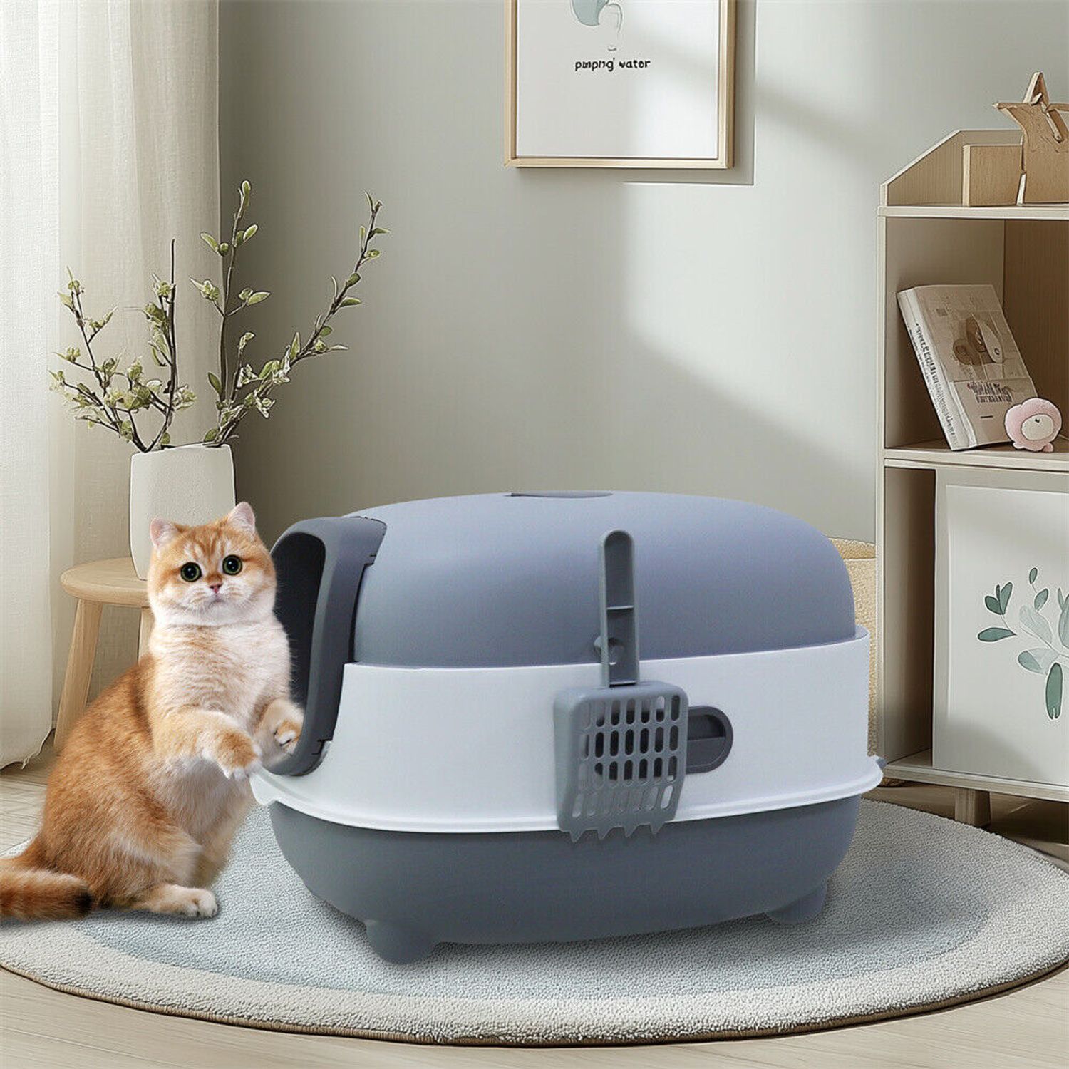 Extra Large Cat Litter Box Enclosed with Scoop Odor Defensive Hooded Litter Tray