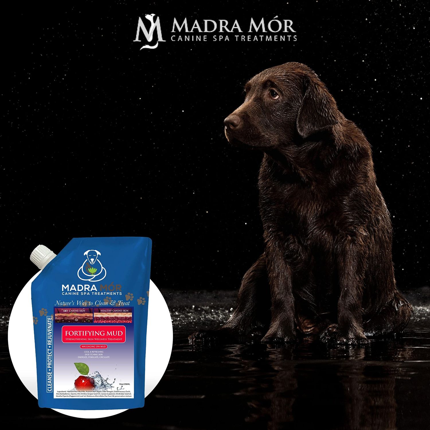 Worldwide Nutrition Bundle: Madra Mor Fortifying Mud - Dog Essentials Mud Bath, Dog Grooming, Dry Skin for Dogs Treatment, Dog Coat Skin Care Products - 10oz Pouch & Multi-Purpose Key Chain
