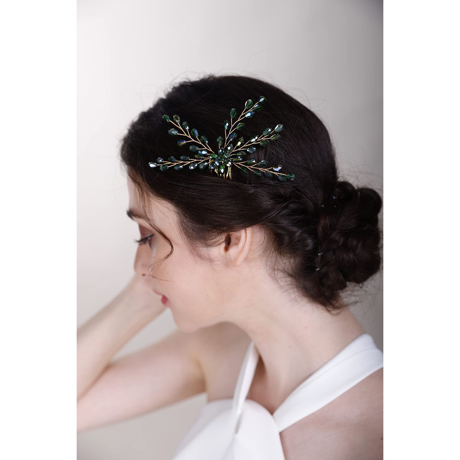 Chargances Rhinestone Bridal Wedding Hair Comb Purple Flower Bridal Side Comb Beaded Crystal Hair Vine Pieces Handmade Hair Accessories for Women and Girls (Purple)