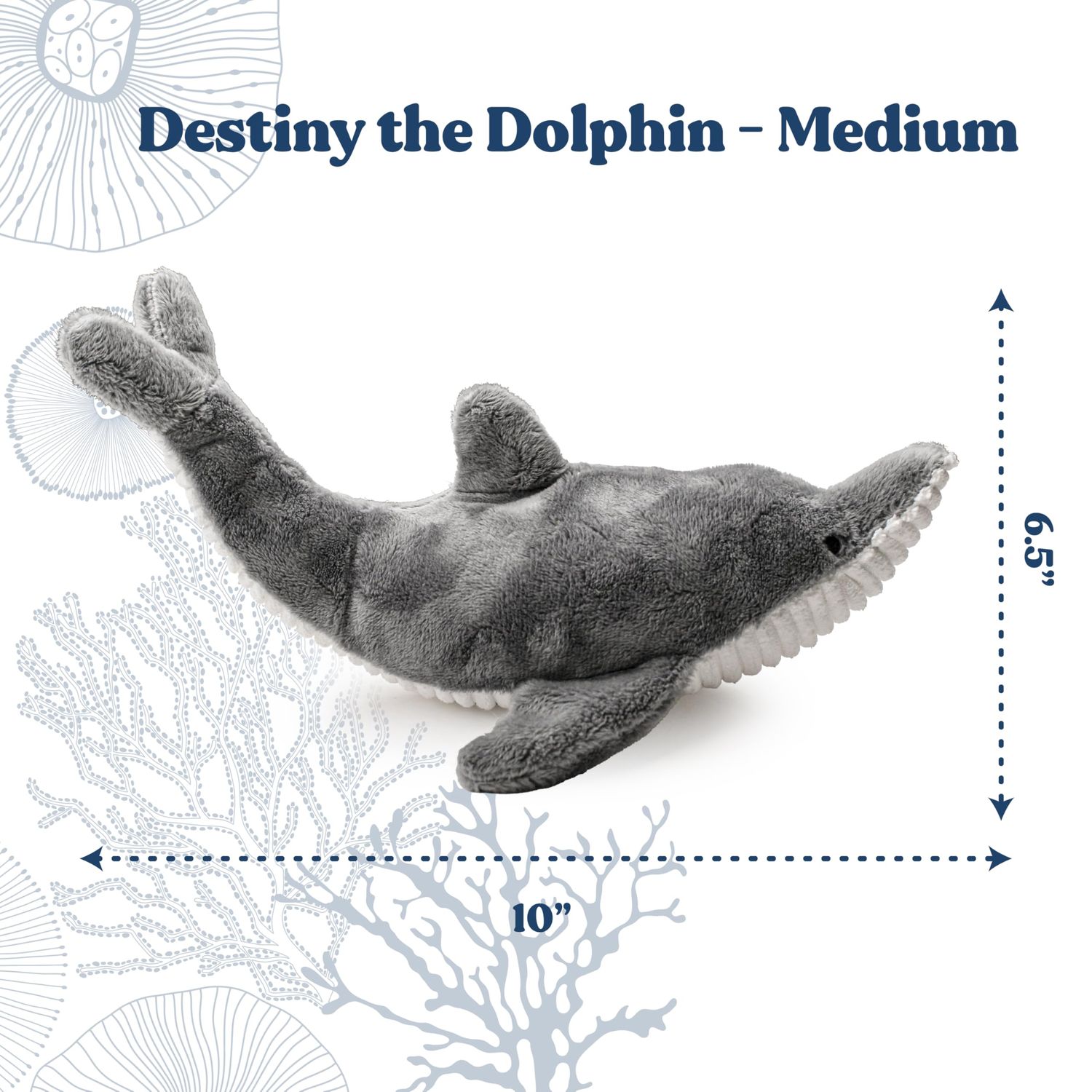GRRREEN Ocean Collection Dog Toys | Medium Sized Destiny The Dolphin | Cute, Durable, & Sustainable Plush Chew Toys for Dogs | Made from Eco Friendly & Recycled Materials | Go Green!