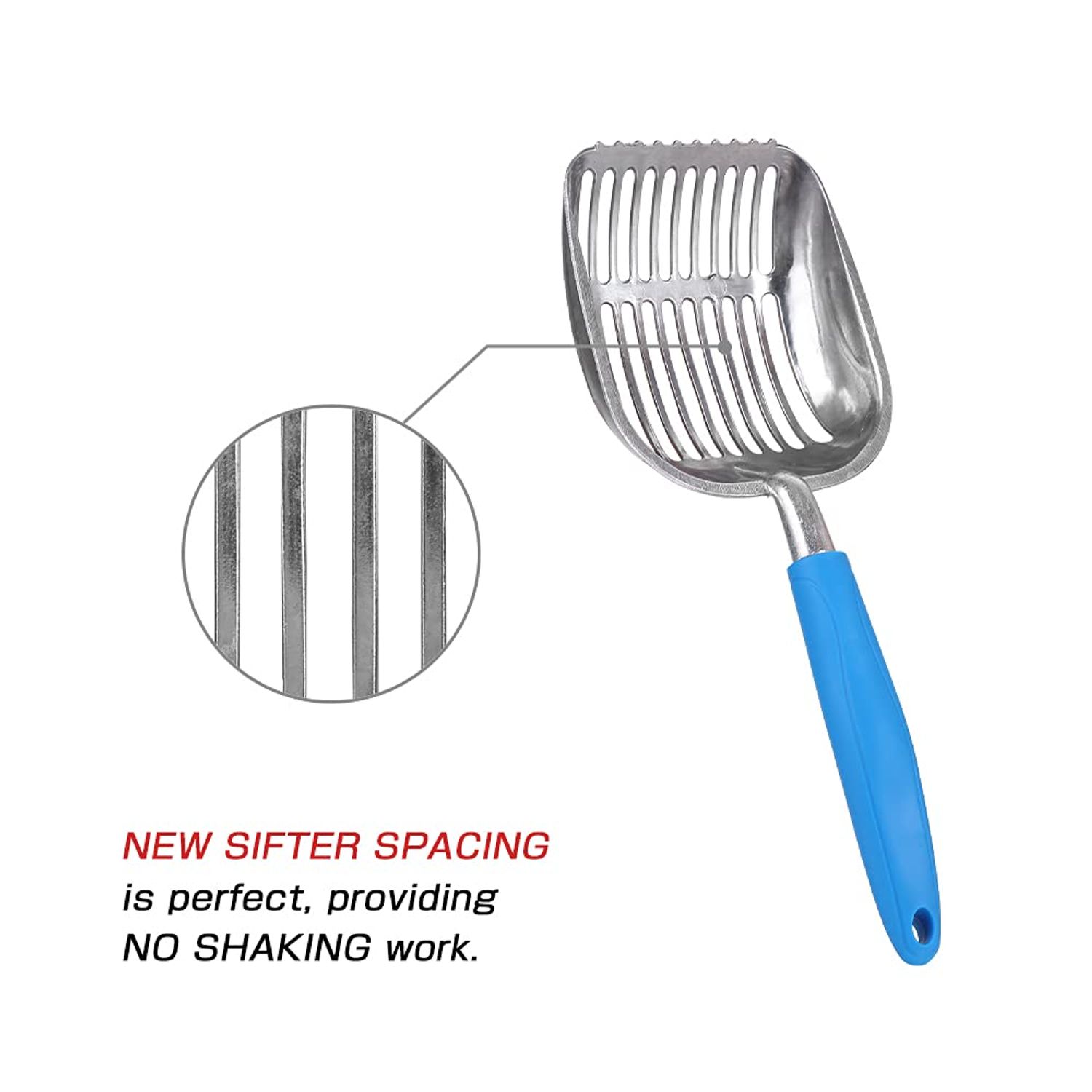 Chi-buy The Latest Update Metal Cat Litter Scoop POLISHING Blue Handle,Aluminum Alloy with TABS/Round Teeth Pet Kitty Litter Scooper