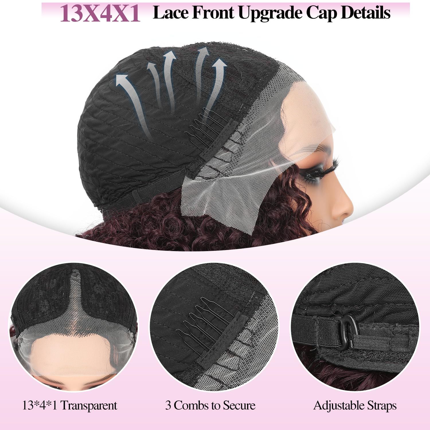 WIGER 15 inch Short Bob Lace Front Wigs Middle Part Wigs Curly T Part Wigs Ombre Afro Kinky Curly Wigs Synthetic Curly Wig For Black Women(1B/99J)