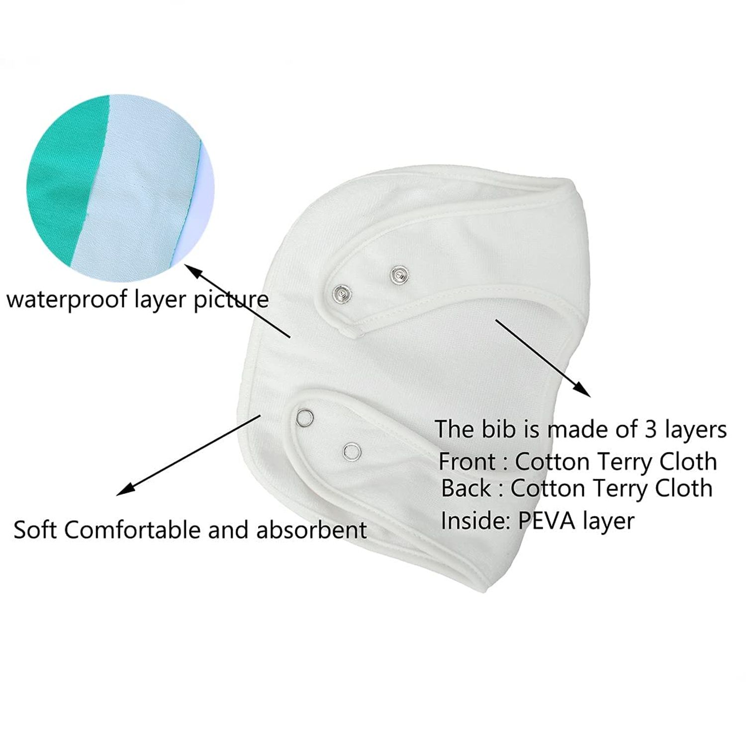 Maiwa Waterproof Terry Cloth Baby Bibs for Baby Girl with Snaps for Drooling teething eating