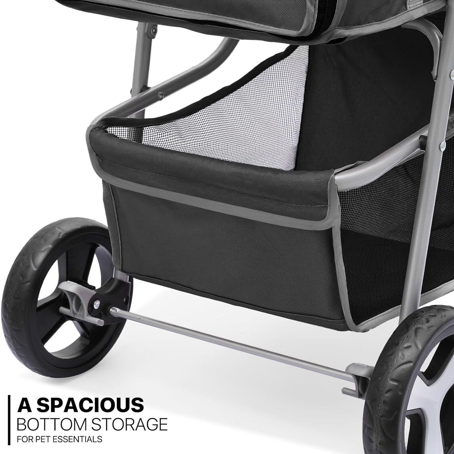 3 Wheels Foldable Pet Strollers Portable Travel Carrier with Cup Holder Black