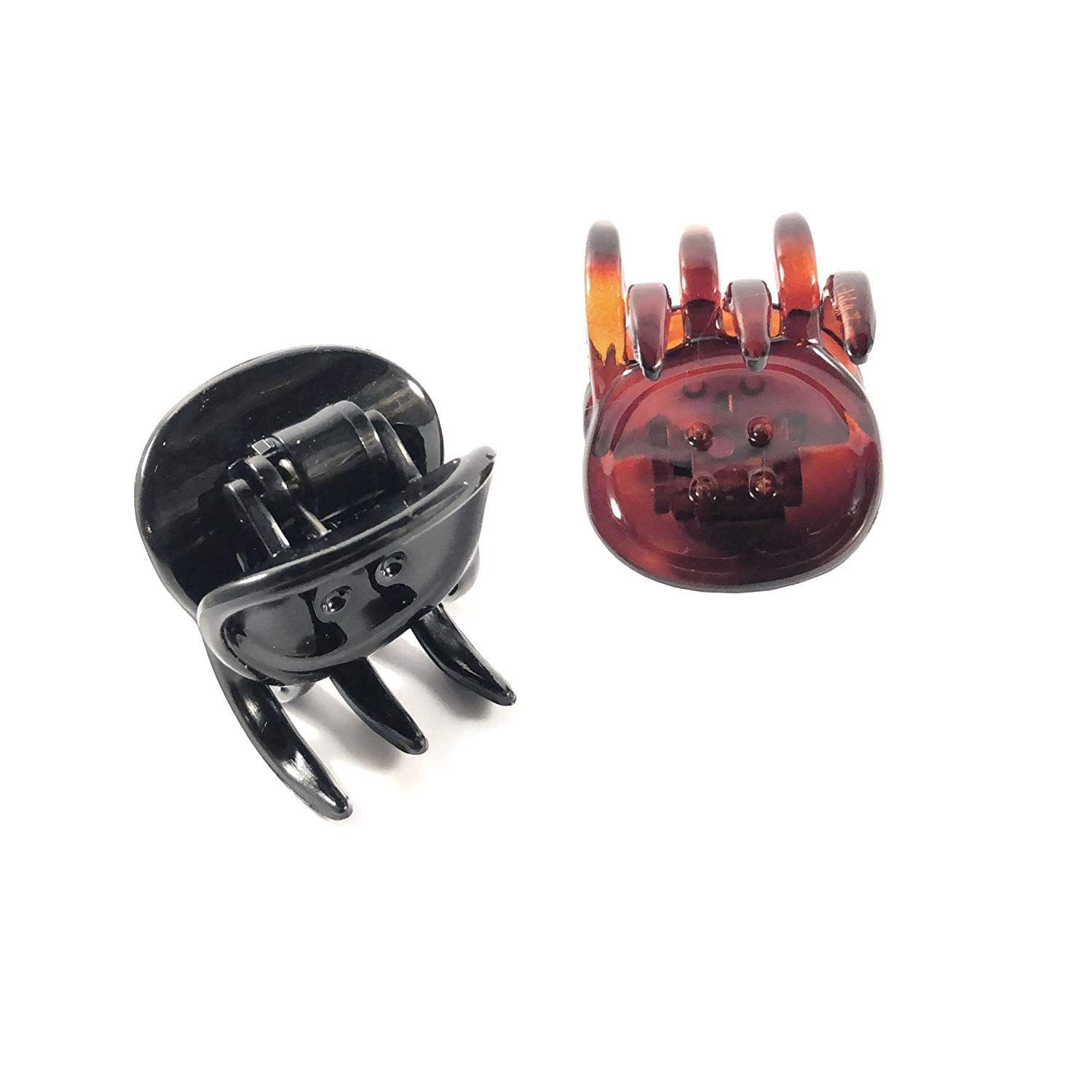 Parcelona French Button Small Black Shell Brown Covered Spring Celluloid Acetate Jaw Hair Claw Clip - 2 Pieces