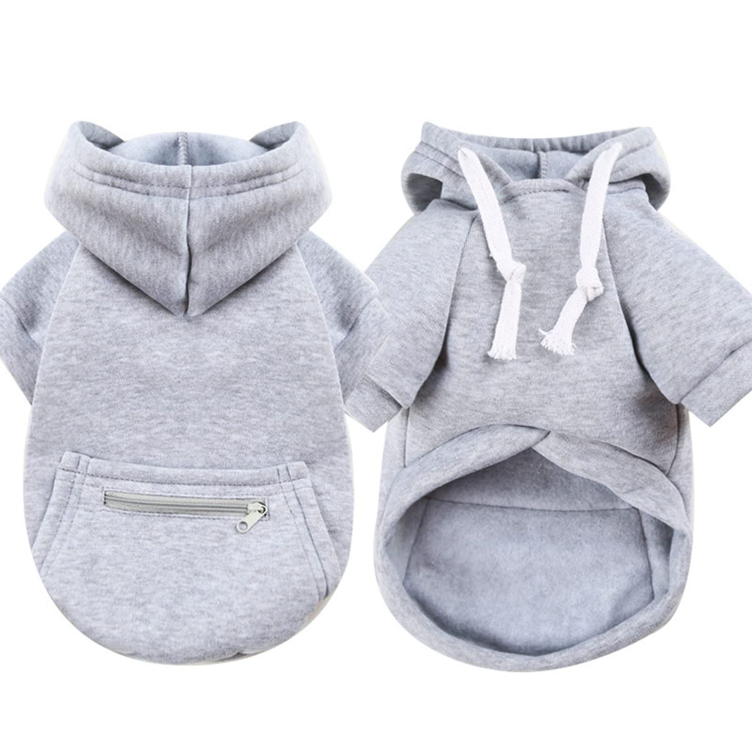 PETCARE Dog Hoodie Grey Winter Warm Dog Sweater Soft Fleece Hooded Sweatshirts with Pocket Puppy Sweaters Small Dog Clothes Chihuahua Yorkies French Bulldog Outfits Dog Cold Weather Clothes Coats