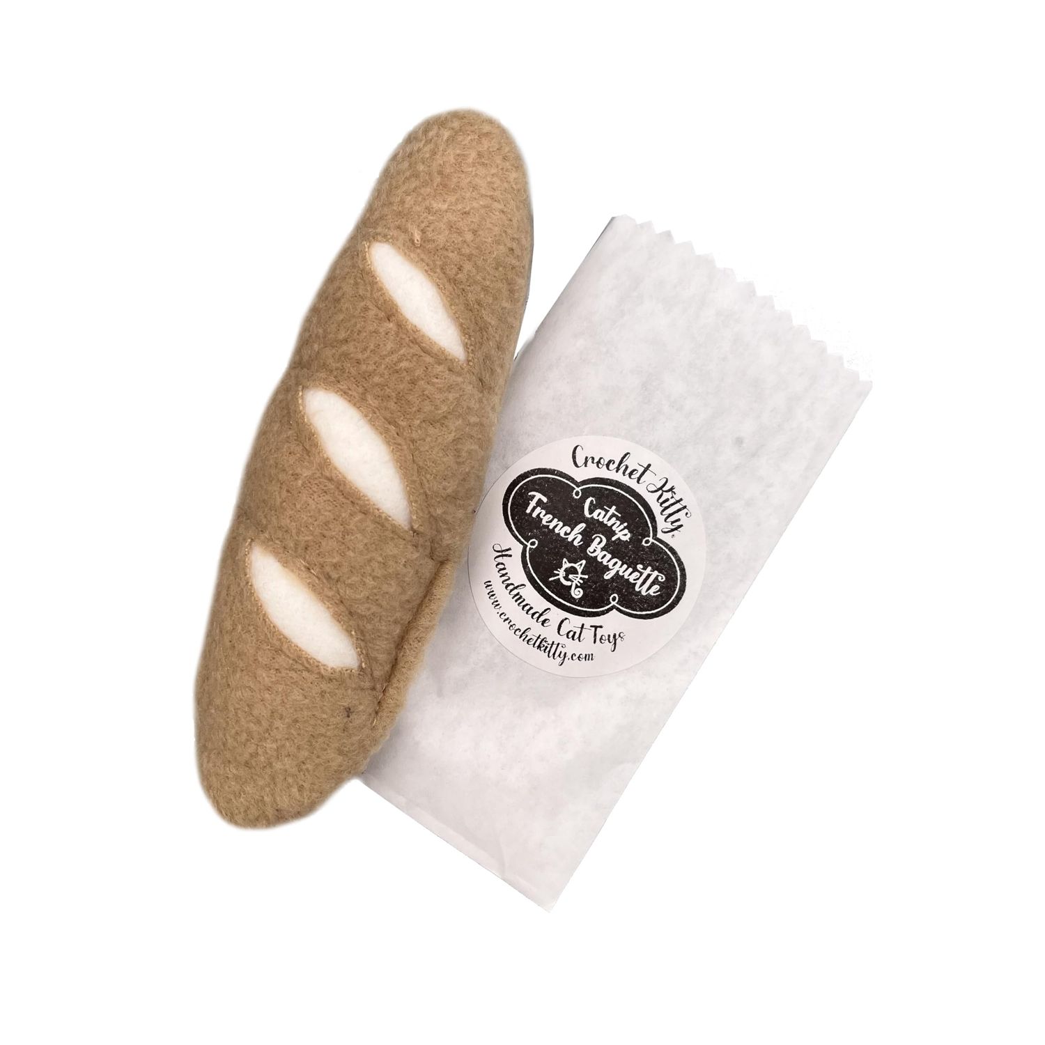 CROCHET KITTY French Baguette Cat Toy with Catnip for Indoor Cats – Interactive Chew & Kick Toy for Kittens – Made in USA – 6” x 2” Wide Plush Catnip Toy