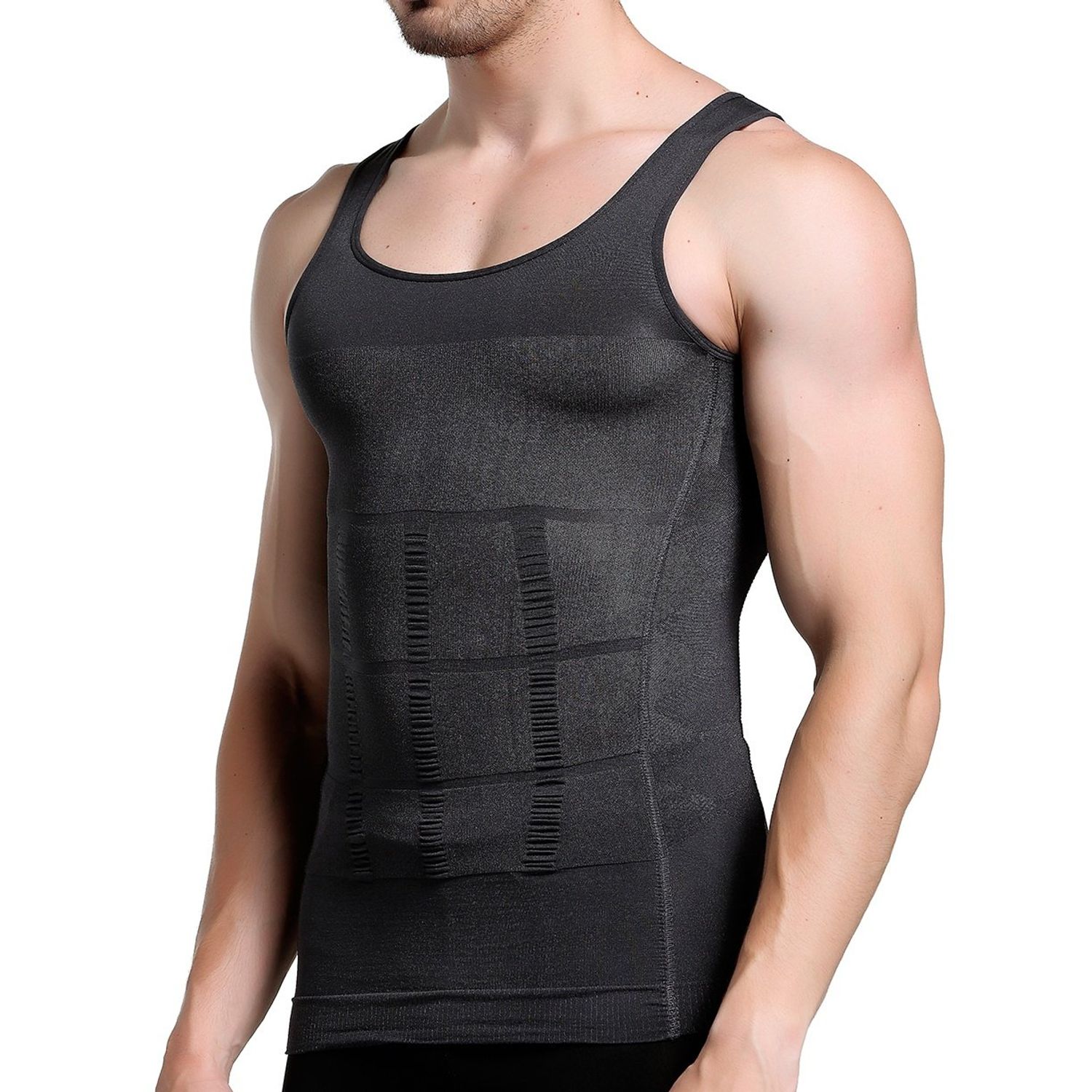 GKVK Mens Slimming Body Shaper Vest Shirt Abs Abdomen Slim,S(chest size76cm-81cm/30inches-32inches),Gray