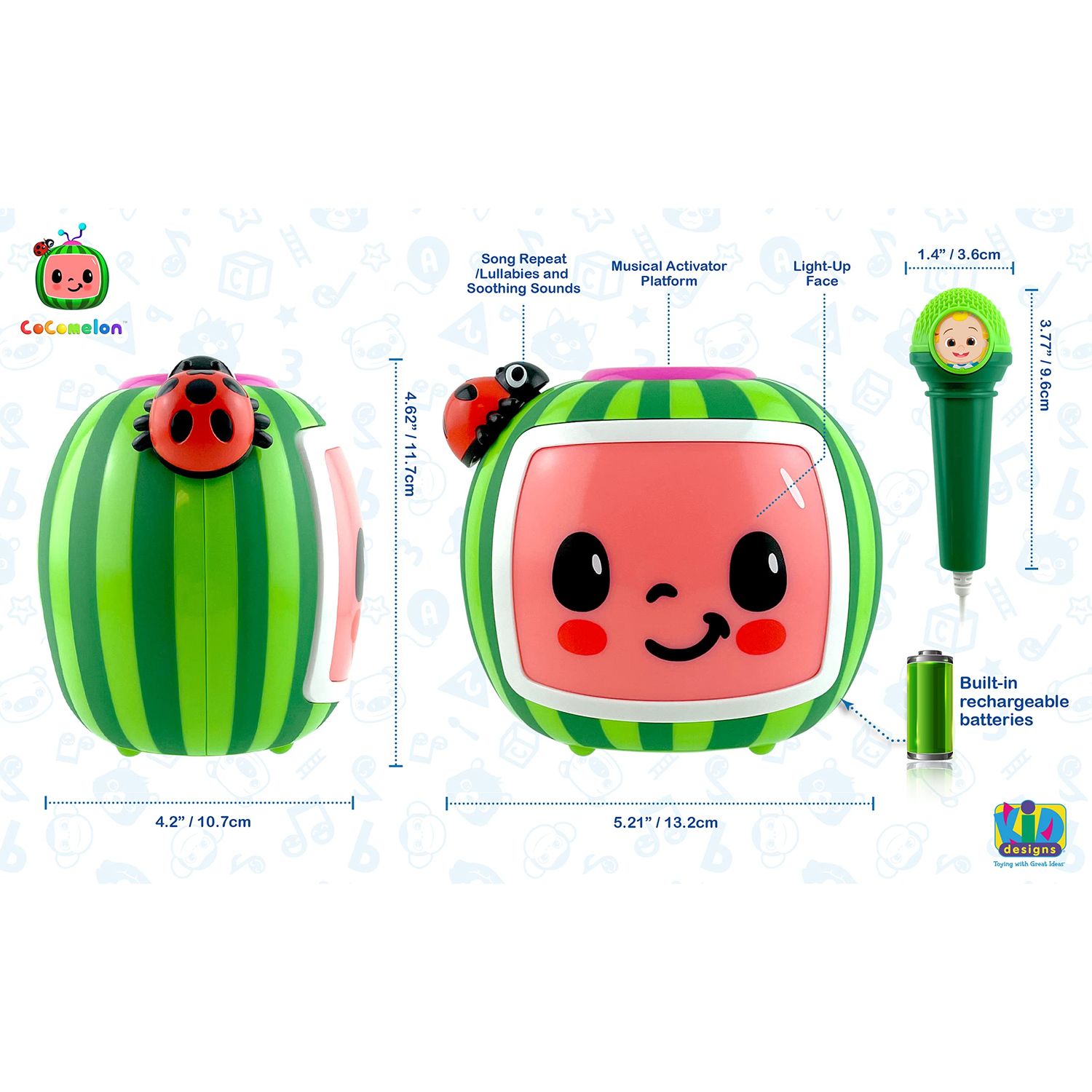 eKids Cocomelon Toy Karaoke Machine for Kids with Microphone and Musical Activators, Includes Night Light with Sleep Sounds and Lullabies for Toddlers