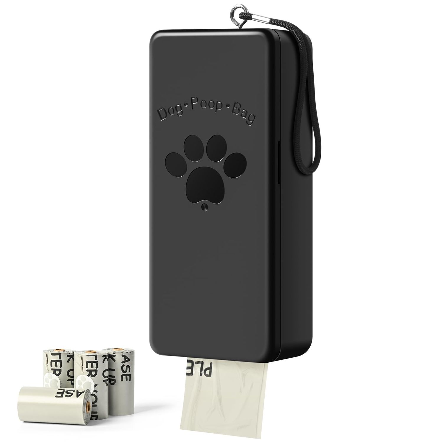 qeerable Dog Poop Bag Dispenser, Wall-Mounted Dog Bag dispenser Outdoor or Indoor for Doggy and Pets, Black Dog Poop Bag Holder for Yard and Park, Included 4 Rolls (60 Bags)