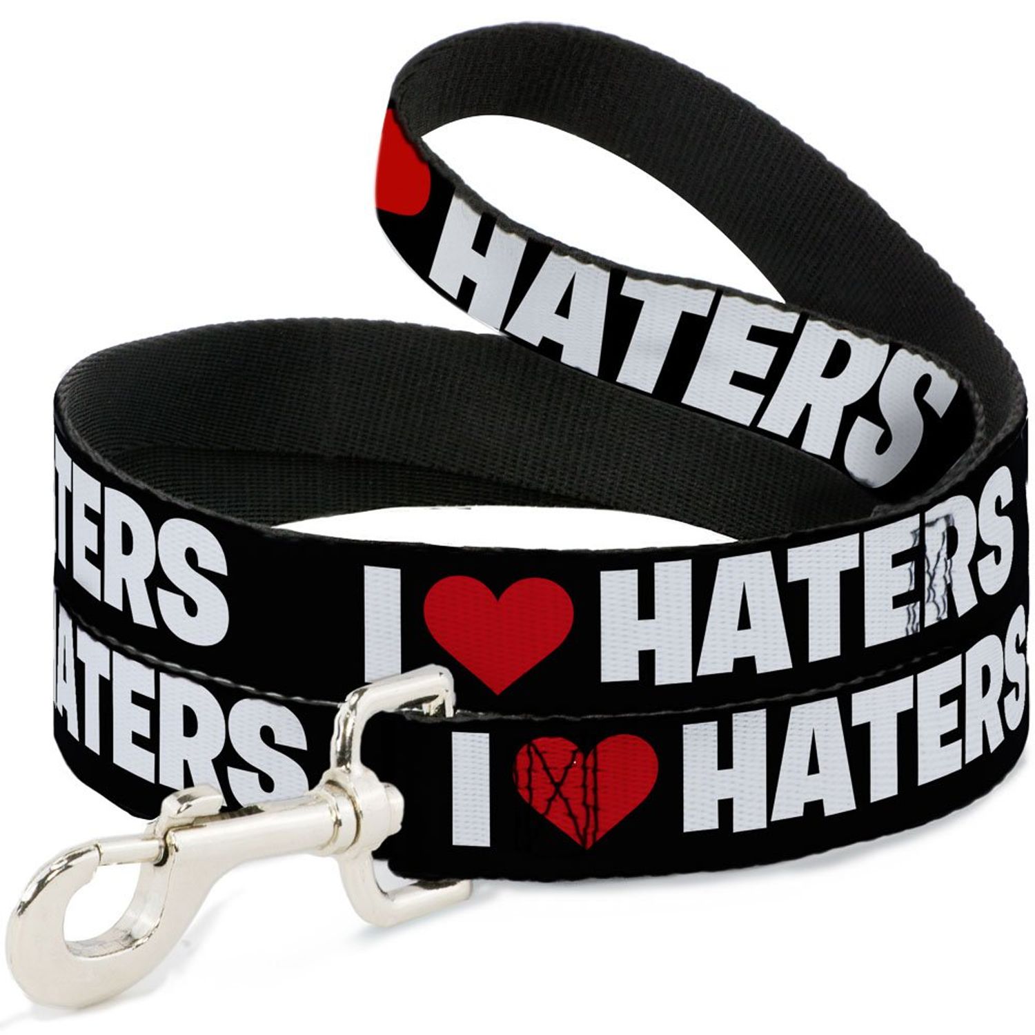 Buckle-Down Pet Leash - I "Heart" HATERS Black/White/Red - 6 Feet Long - 1" Wide