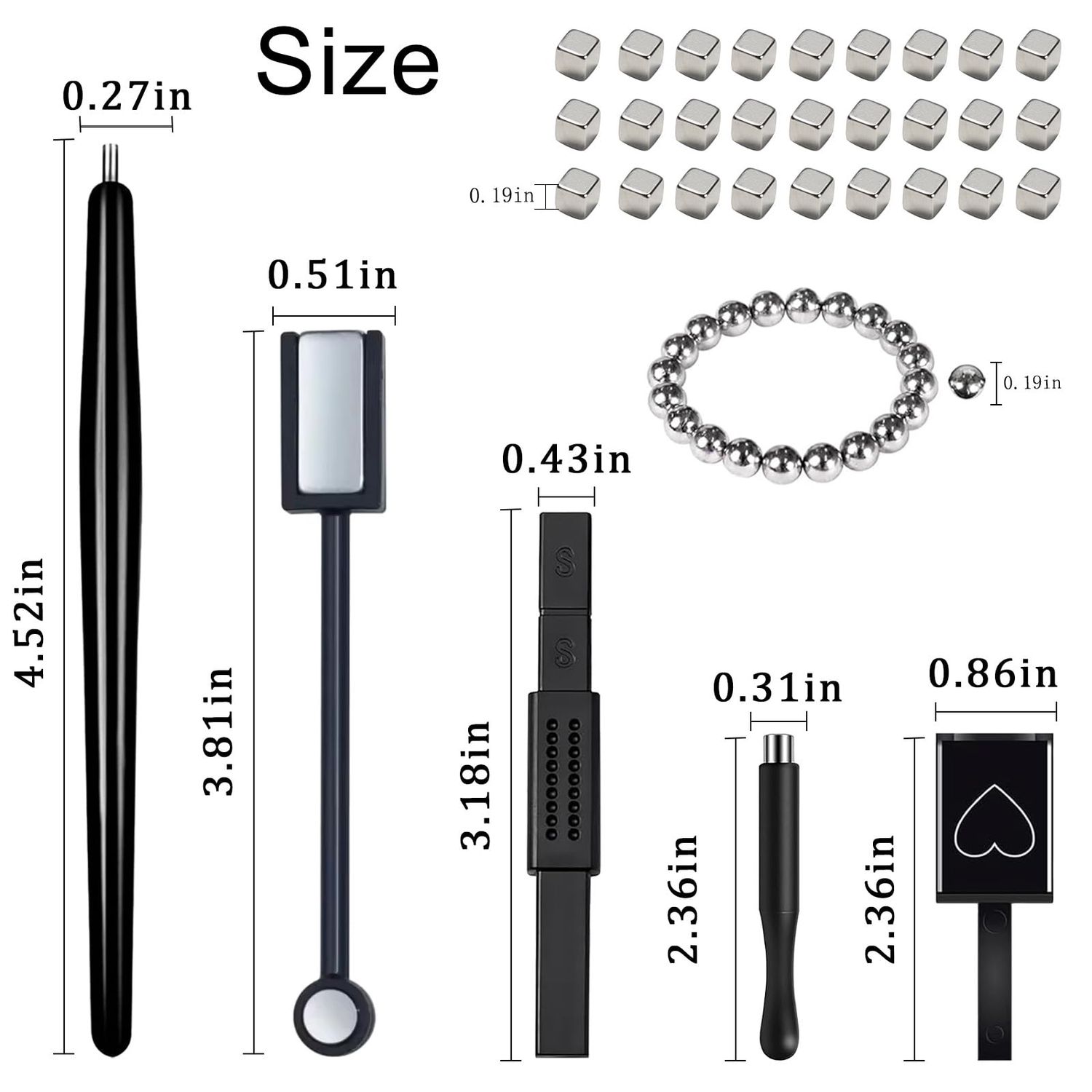 XEAOHESY 60 Pieces Cat Eye Magnet for Nails Beads Cube Nail Magnet Multi-Functional Nail Magnet Wand Magnet Stick Magnetic Pen 9 Nail Magnet Plates With Different Patterns for Cat Eye Gel Nail Polish