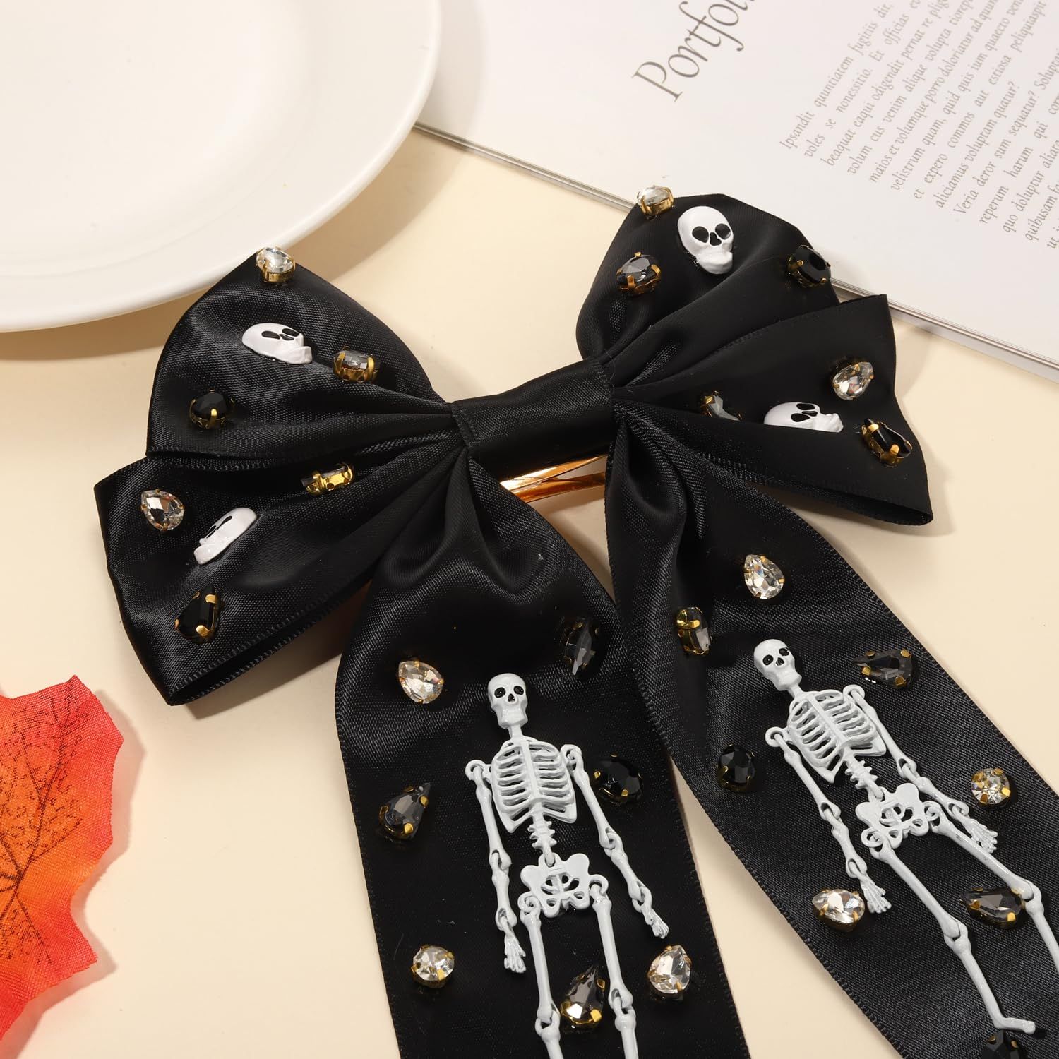 Halloween Hair Bows Clips for Women Halloween Accessories Candy Corn Boo Hair Ribbon Bows Black White Satin Ribbon Hair Bows Halloween Hair Bow Barrettes Party Gifts (Pattern Q)