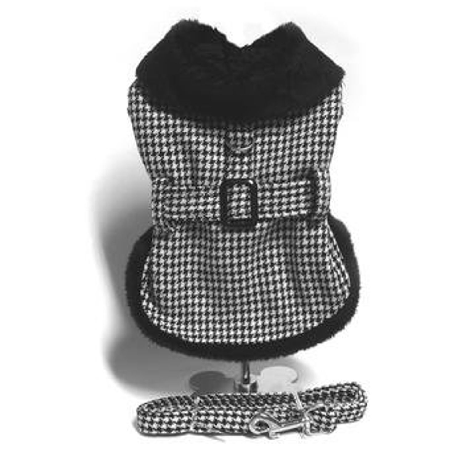Black and White Classic Houndstooth Dog Harness Coat with Leash (S)