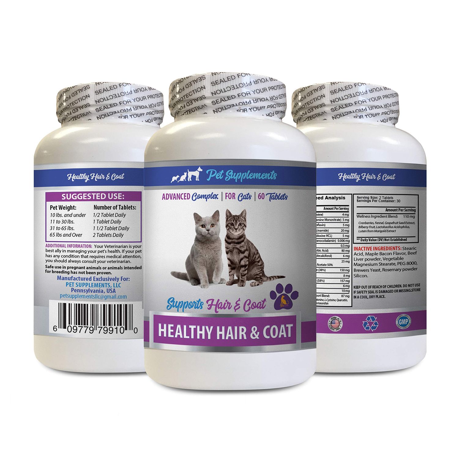 Senior cat Vitamins - Best Healthy Hair and Coat Supplement for Cats - Advanced Complex - Nail Health - Vitamins for Cats Kidney - 1 Bottle (60 Tablets)