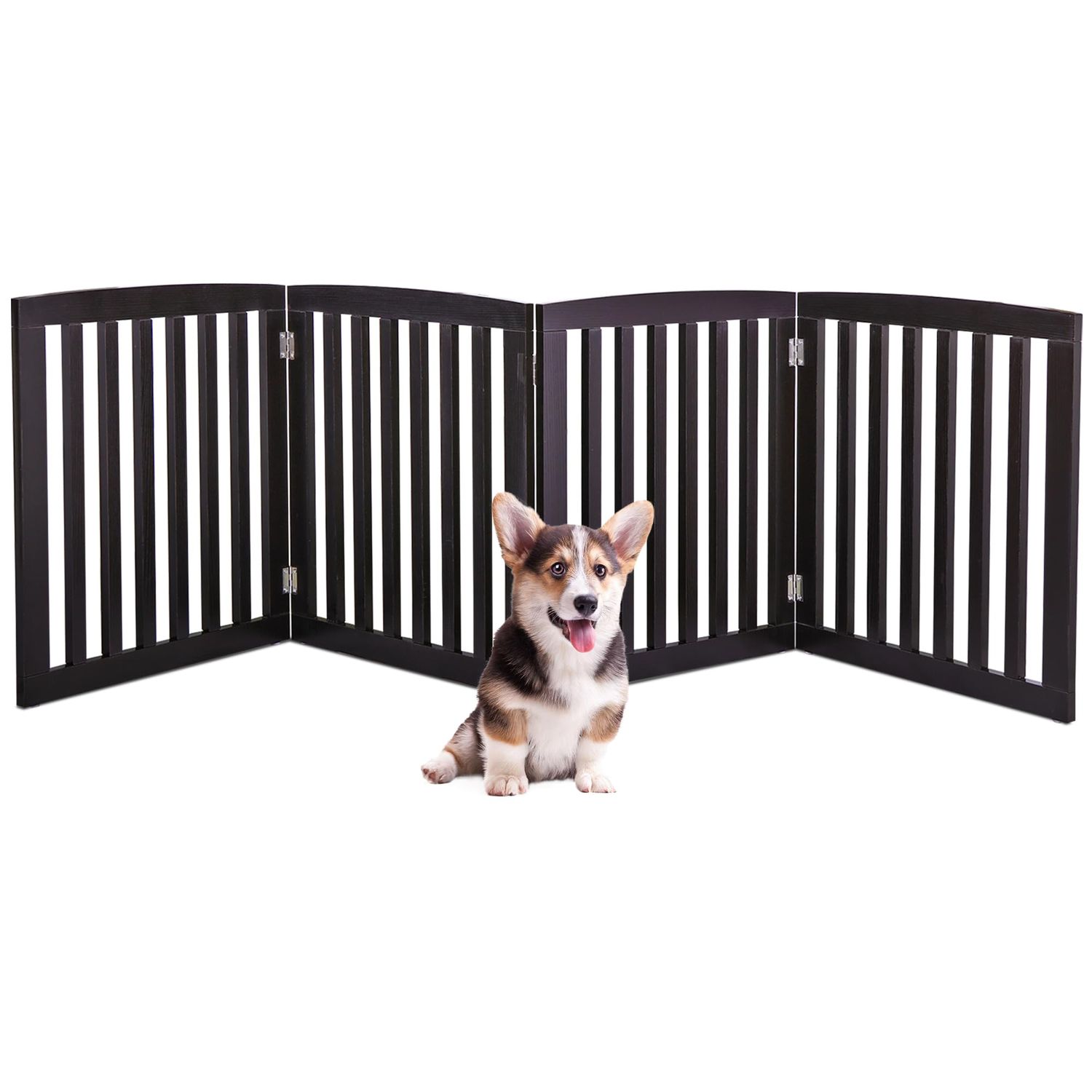 Dog Gate Pet Gate for House, Stairs, Hallways, Doorways 24Inch 4 Panels Foldable Dog Fence for Indoor Extra Wide Wooden (Coffee)