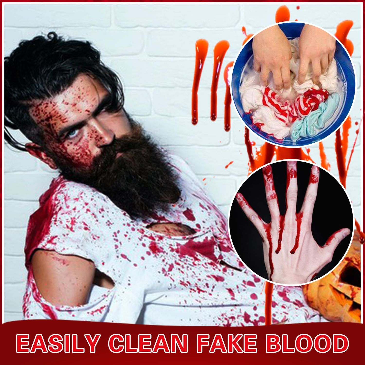 ZHISHUDL Fake Blood Spray 2.1oz(60 ml) Fake Blood Gel With Spong Washable Fake Blood Makeup for Clothes Face Body,Halloween Special Effects Clown Cosplay Vampire Zombie Makeup Kit