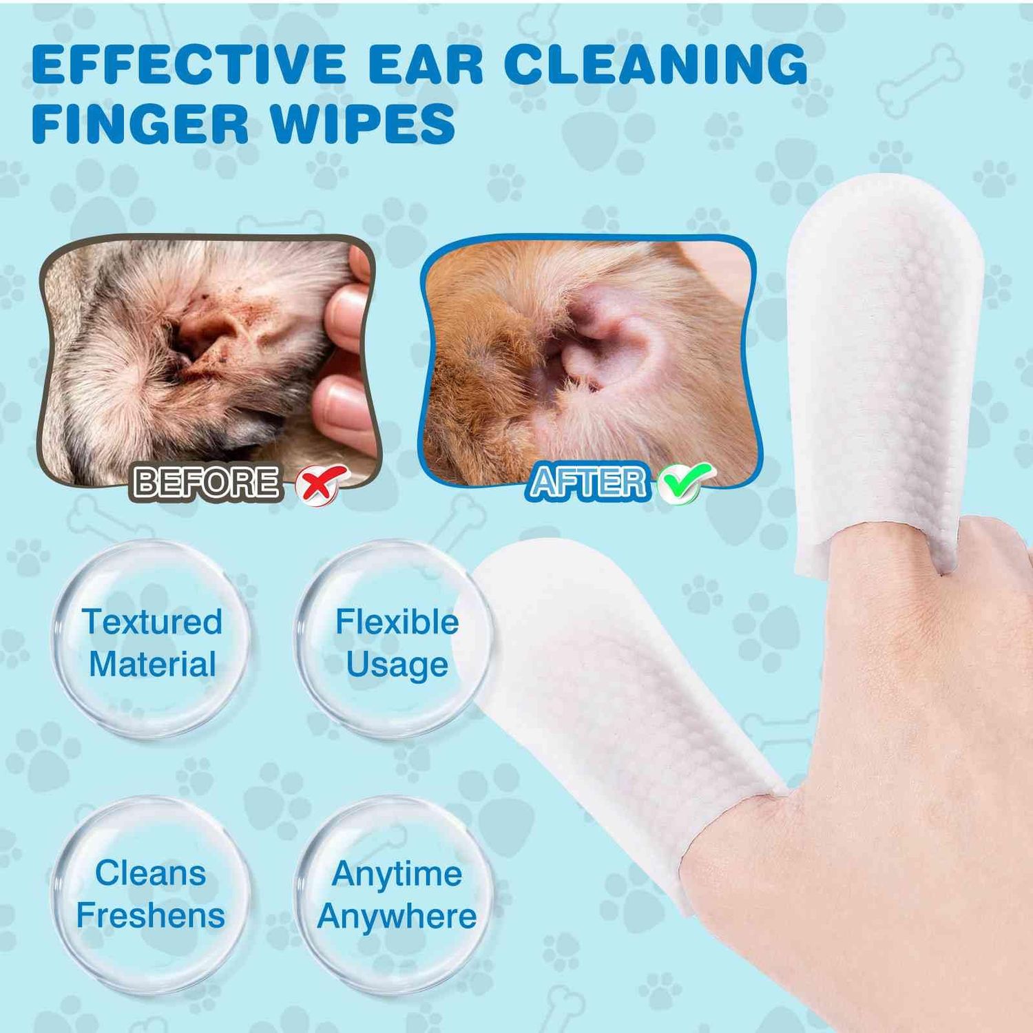 UrbanX PET Ear Finger Wipes for Irish Water Spaniel and Other Sporting Dogs Ear Cleaner, Ear Wipes for Dogs - Remove Ear Wax - Soothes & Deodorizes, Relieves Ear - 50 Count