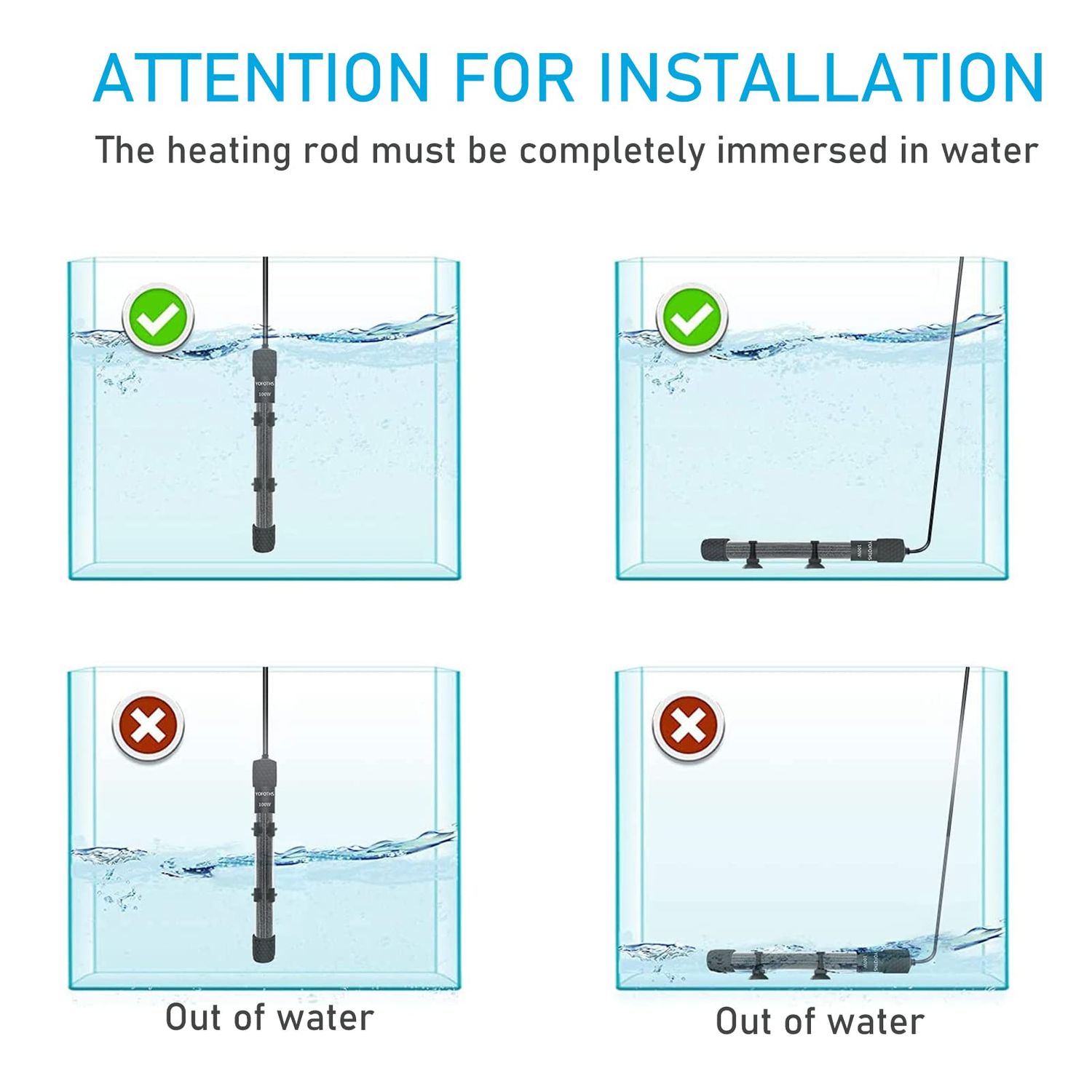 YukiHalu Small Submersible Aquarium Heater, Adjustable Mini Fish Tank Heater 25W 50W 100W 200W 300W with External Temperature Controller, LED Display, Used for 5/10/20/40/60 Gallons (200 Watts)