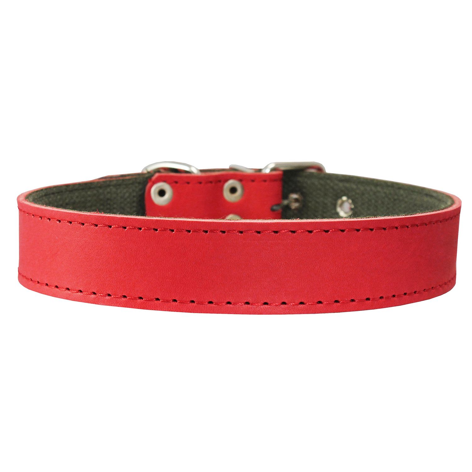 Thick Genuine Leather Dog Collar, Cotton Padded, 1.25" Wide. (Neck Circumf.: 21.5"-25", Red)