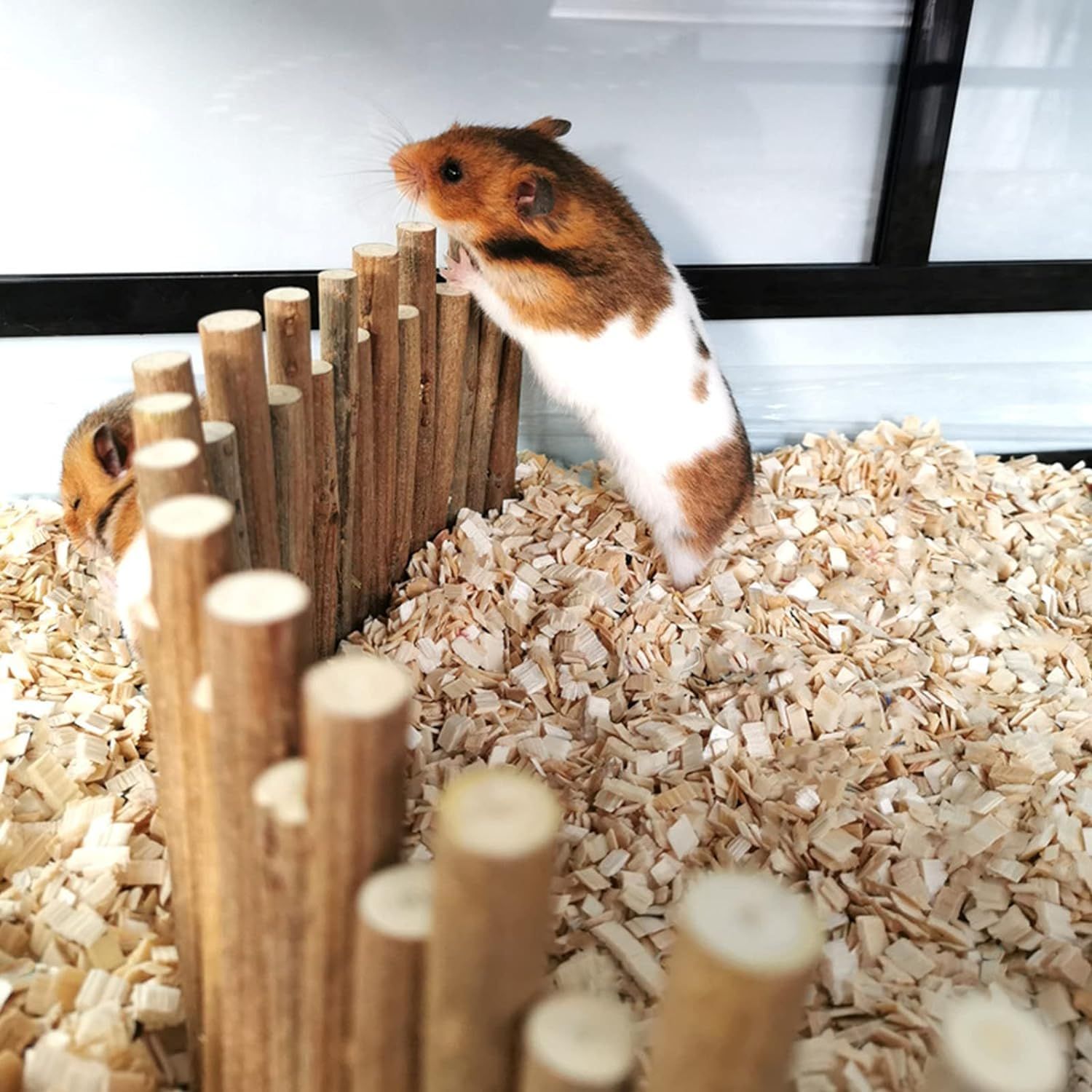 Haosie Flexible Hamster Wooden Bridge, 23.6In Hamster Fence, Hamster Cage Decor and Platforms, Hamster Cage Accessories (23.6In)