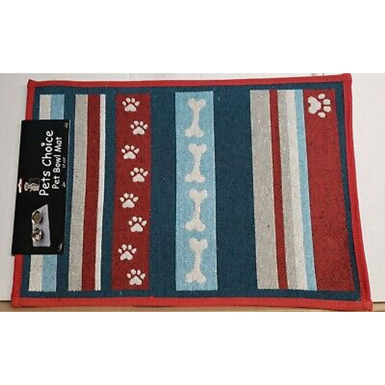 TAPESTRY PET BOWL MAT (nonskid back)(13"x19") PETS THEME, MULTICOLOR STRIPES, HC