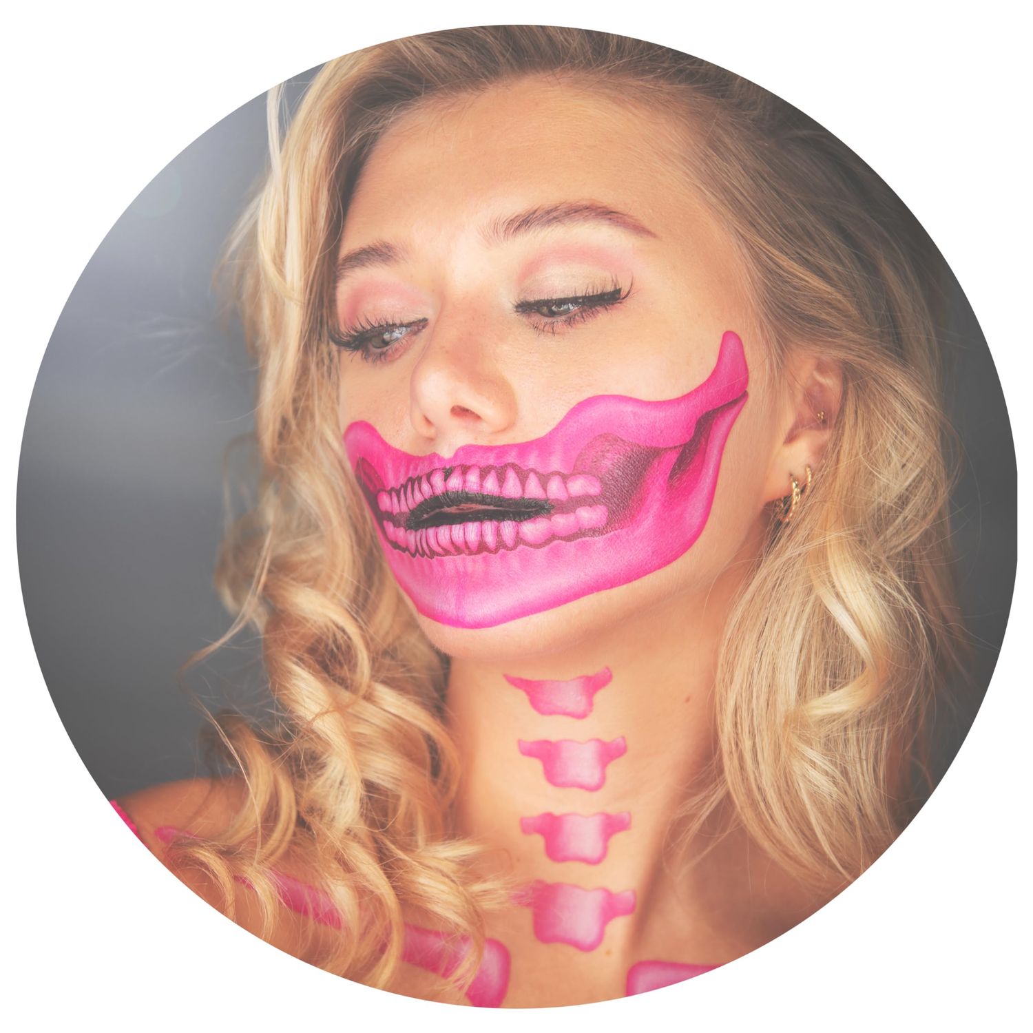 Tattoocrew 2 x Fantastic Plastic pink Skull Face, Temporary Tattoo, Halloween Costume for Women and Men, Adult