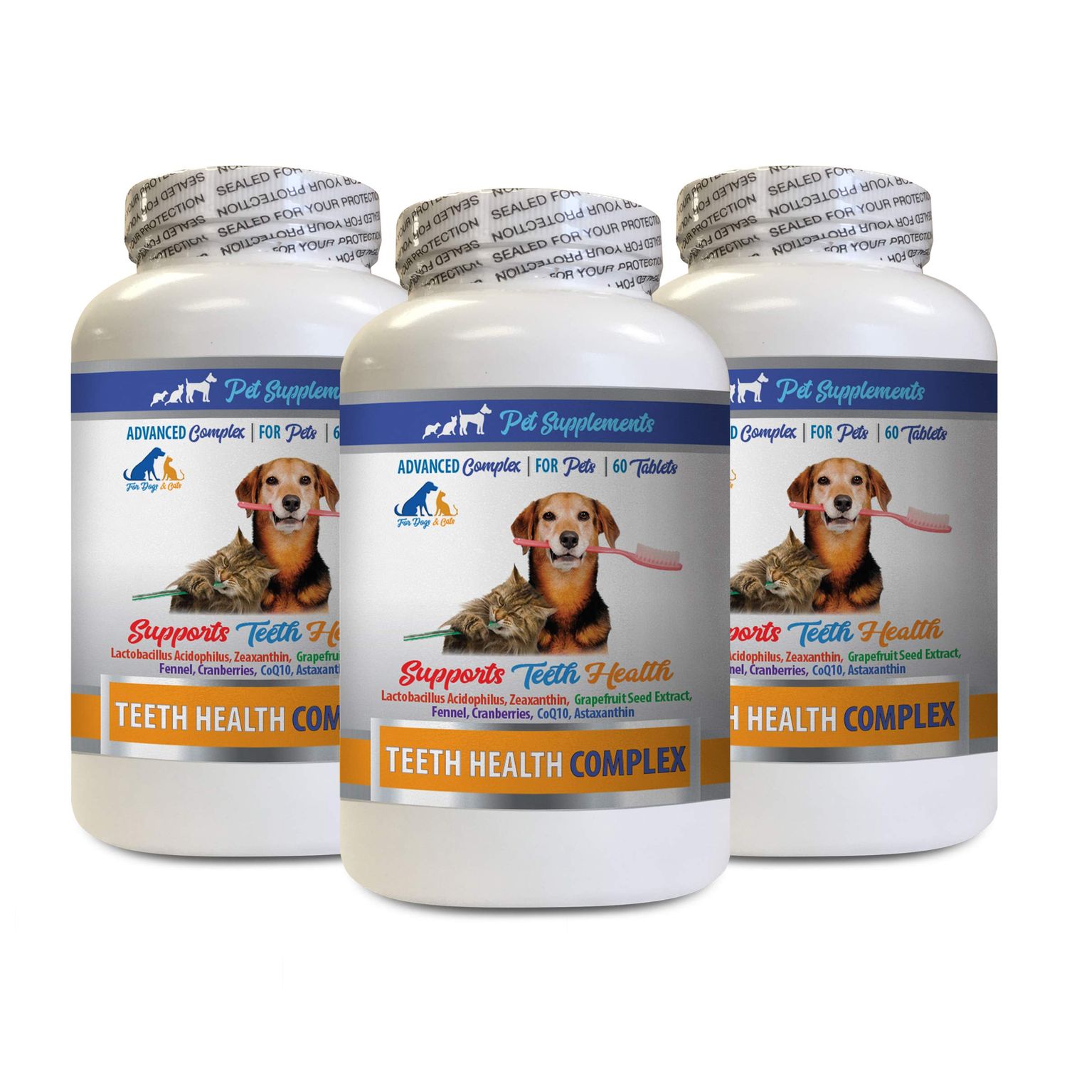 cat Dental Treats - Pets Teeth Health Complex - for Dogs and Cats - Support Oral Care - biotin for Cats - 3 Bottles (180 Tablets)