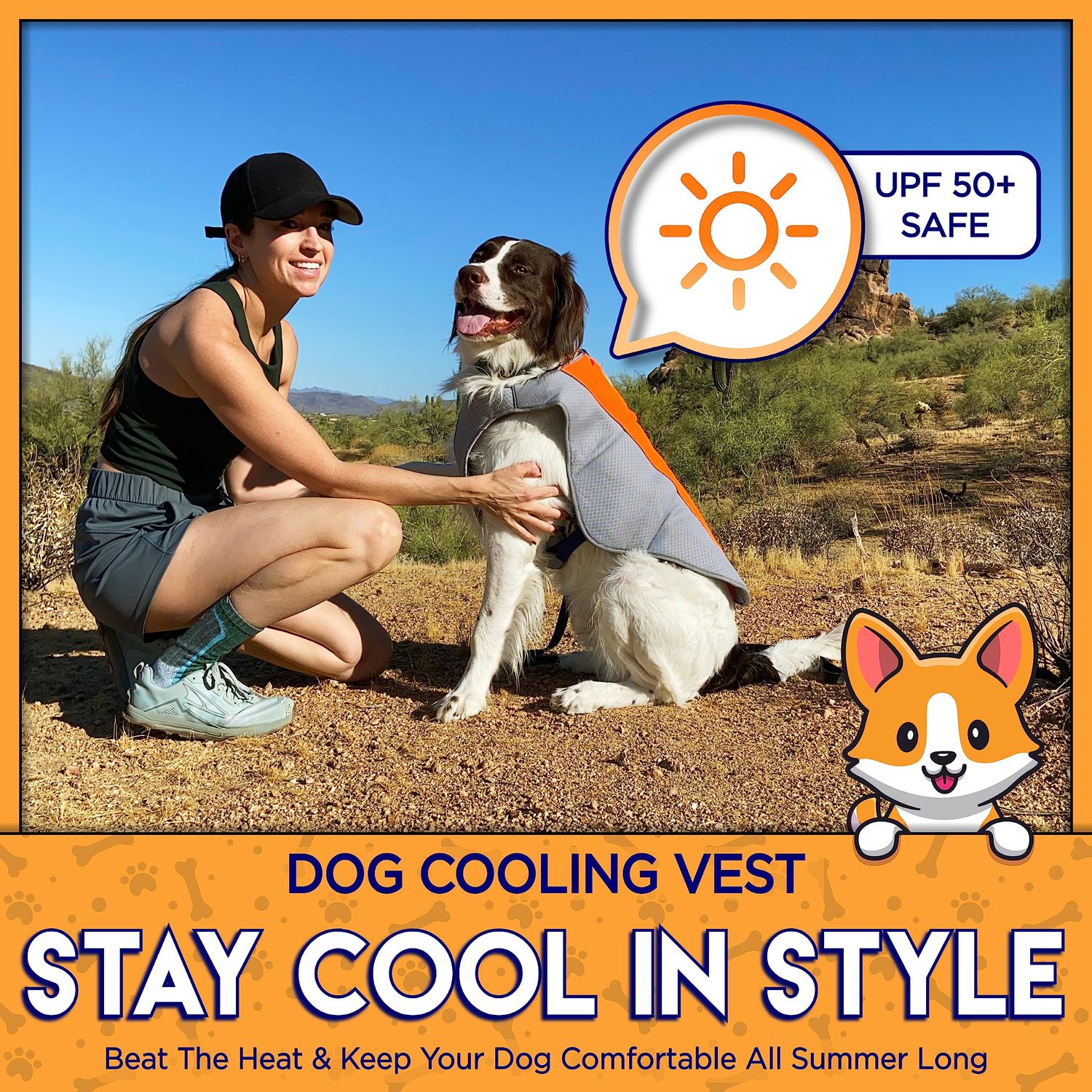 Cooling Vest - Breathable & Evaporative Dog Vest for Hot Summer Days - Adjustable & Lightweight Cooling Jacket with Reflective Strips for High Visibility (Orange/Grey, Medium)
