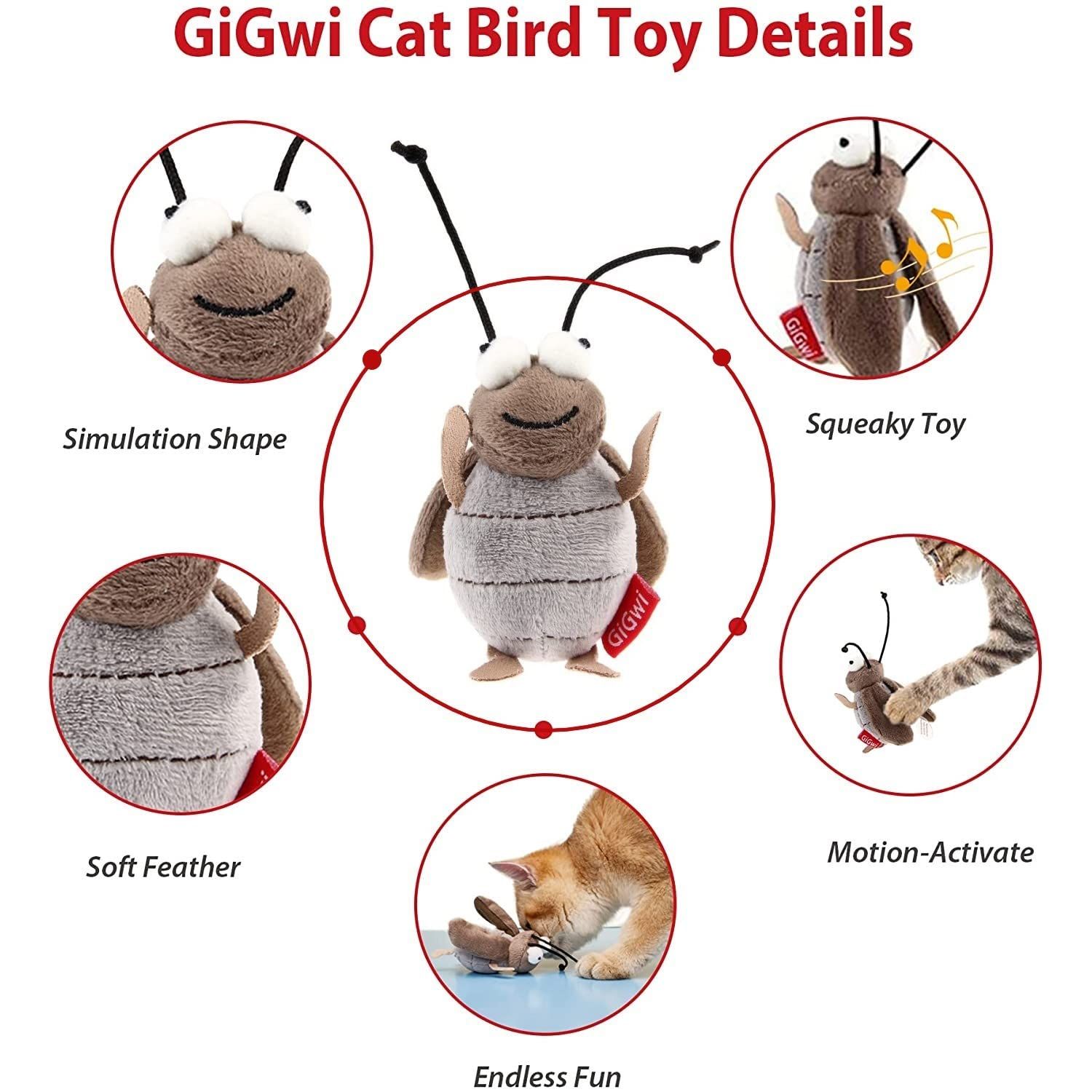 Gigwi Interactive Cricket Cat Toy, Automatic Cricket Squeaky Cat Toys, Play and Squeak Electronic Cricket Toy for Cats Kitten Indoor