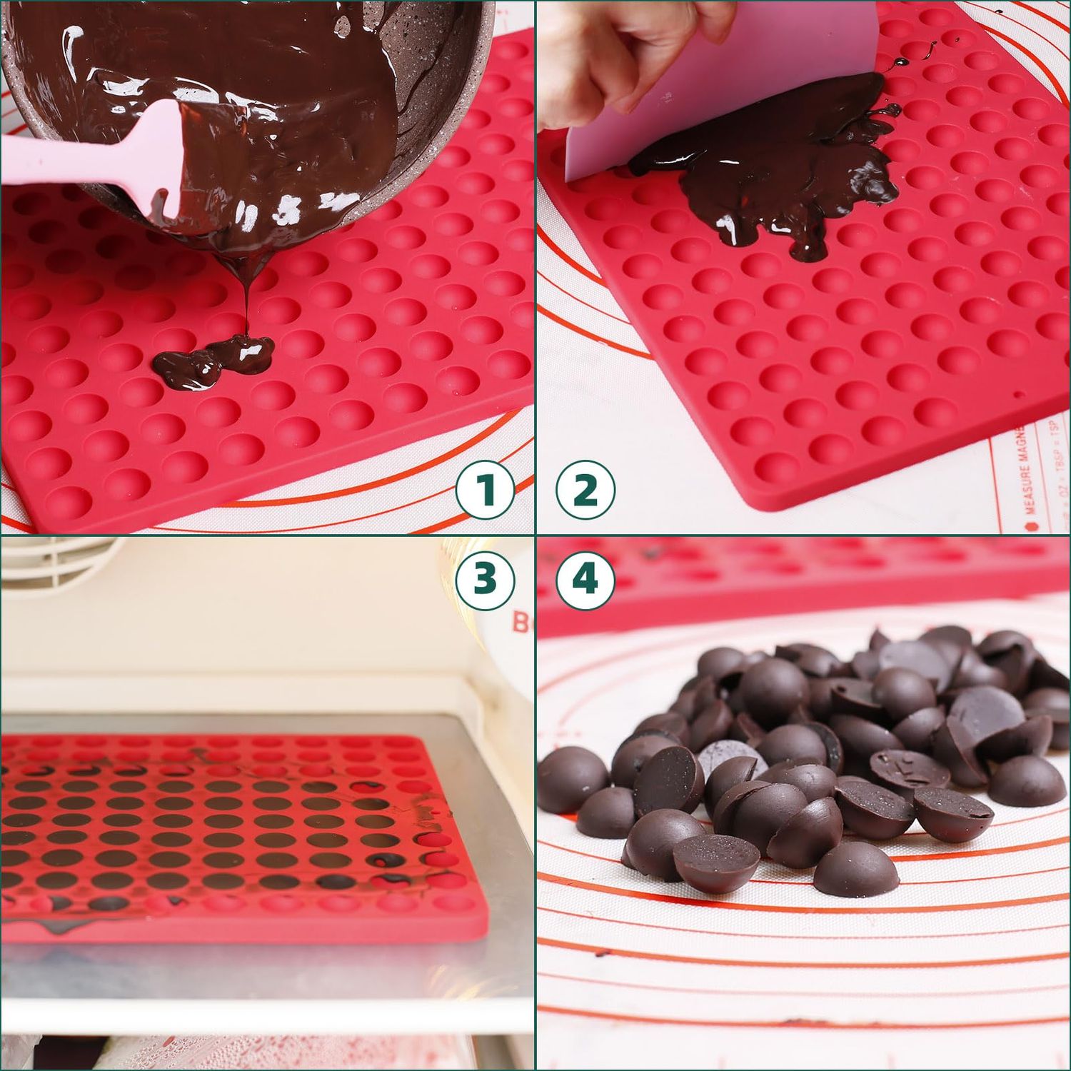 Amyandone Mini Round Silicone Molds, 148 Cavities Semi Sphere Chocolate Candy Mold for Baking and Freezing Chocolate Chip/Gumdrop/Cookie/Dog Treat/Cake Decor/Fruit Snack (with a Scraper)