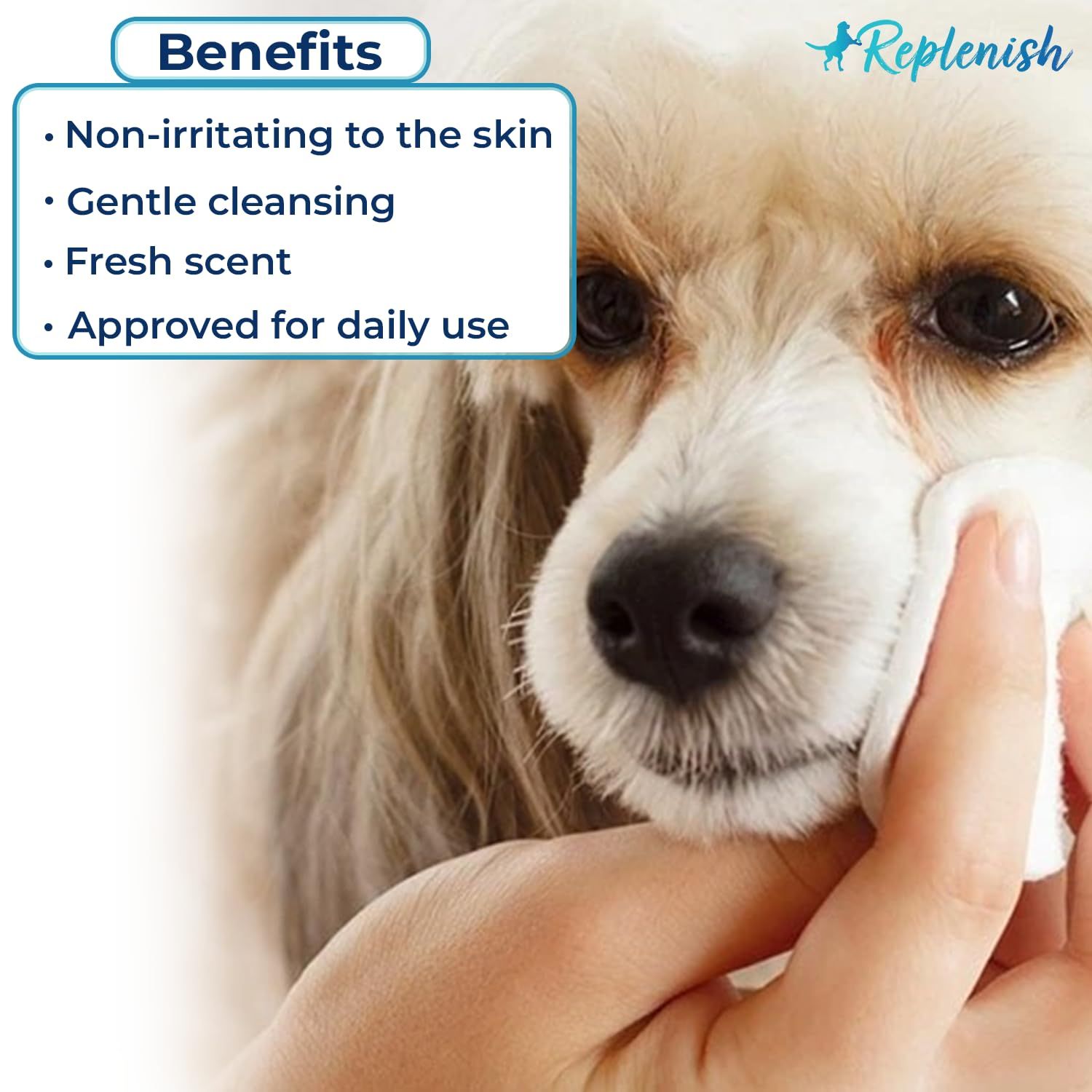 Replenish Facial and Tear Stain Remover Wipes for Dogs and Cats - Dog Wipes for Face - Gentle Cleaning Pet Eye Wipes for Cats - Dog Eye Wipes Tear Stain Remover Eye Discharge, and Crust - 60 Count