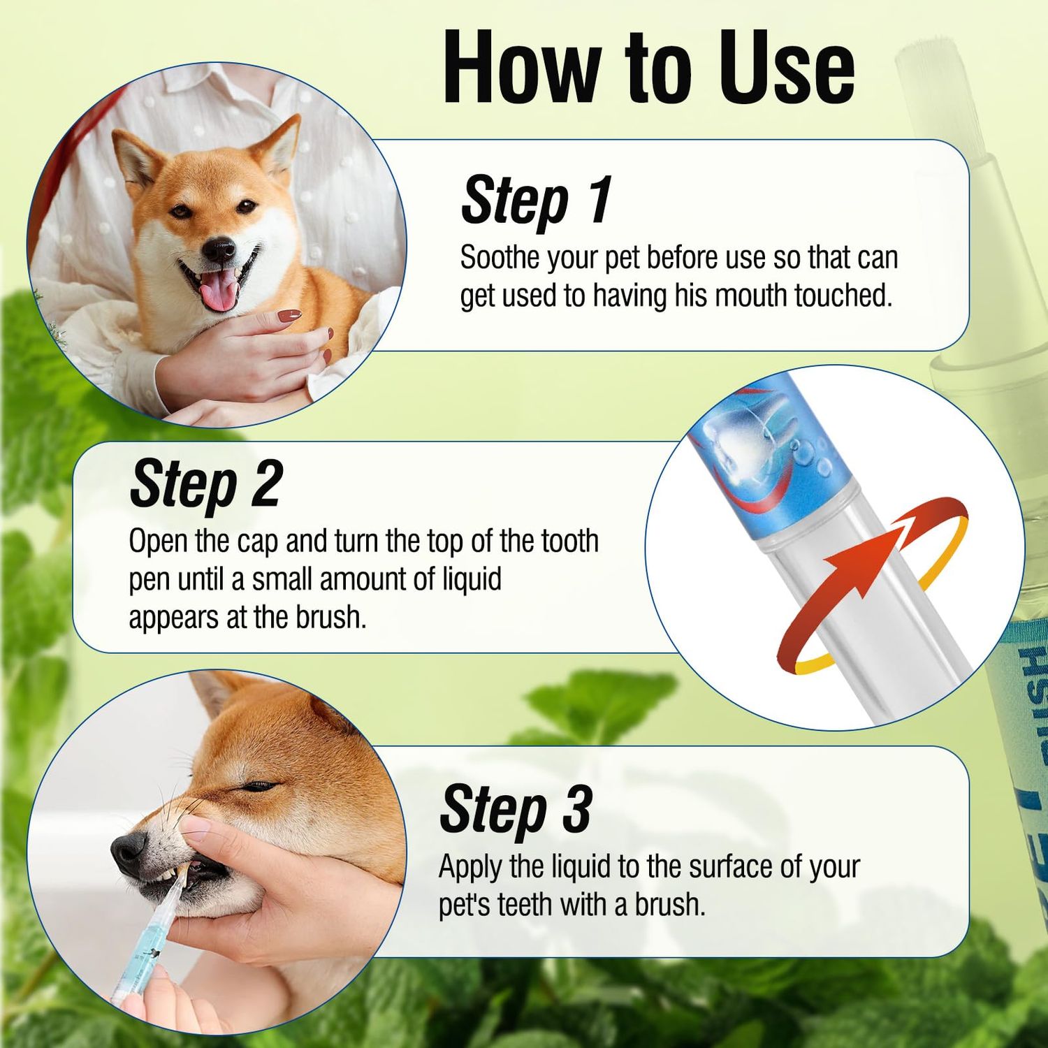Hkpetty 3PCS Pet Toothbrush Pen,Teeth Brightening Pen for Dog-Pet Dog/Cat Teeth Cleaning Pen for Dental Care,Dogs Cats Natural Plants Tartar Remover Tool