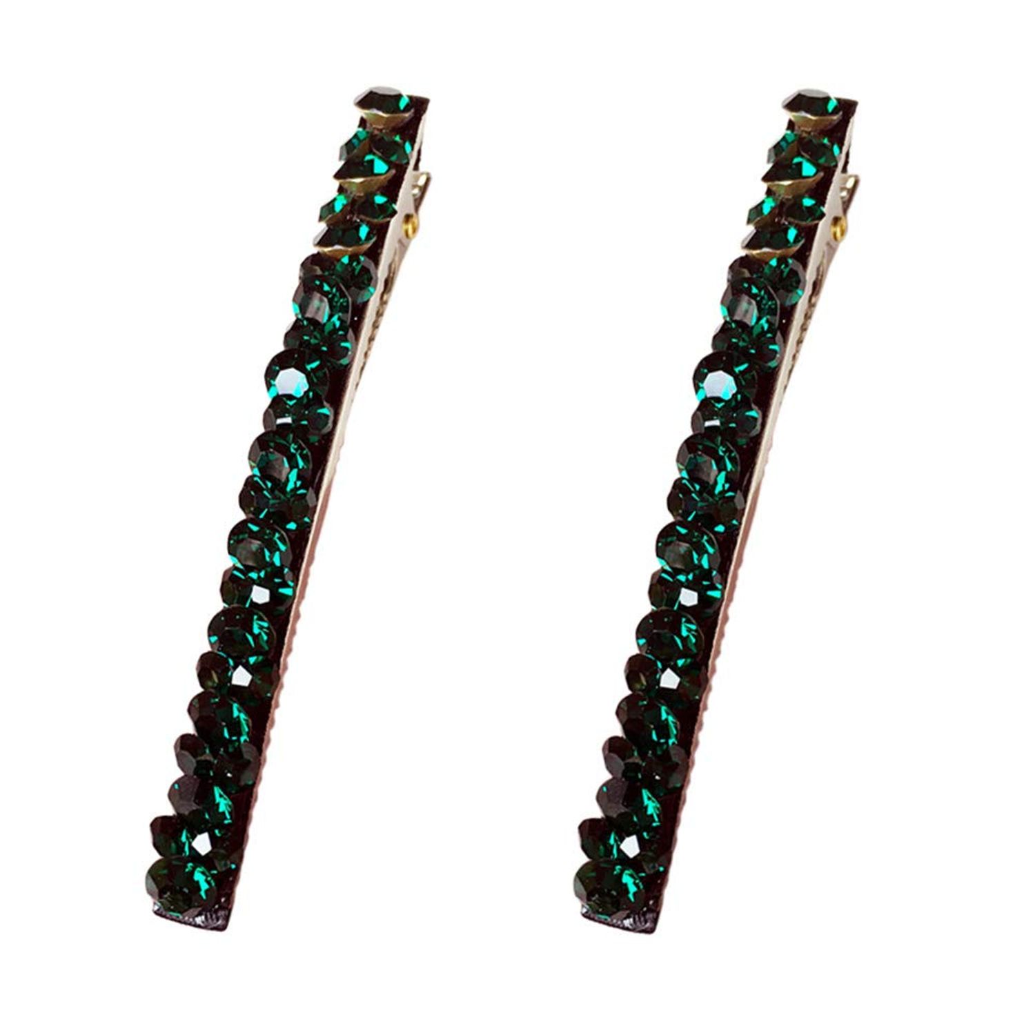 Vpang 2 Pcs Shiny Rhinestone Diamond Hair Barrette Clip Hair Pin Hair Clip Bobby Pins Duckbill Alligator Clip Pin Hair Accessories for Women Girls (Green)