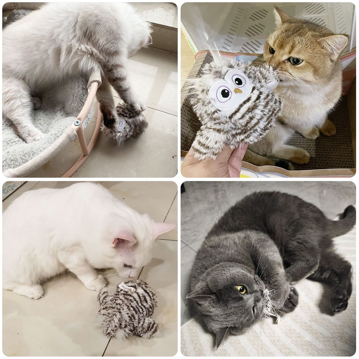 Interactive Flapping Wings Owl Cat Toys,Bird Sound Catnip Toys for Cats,Rechargeable 3 Vibration Modes Indoor cat Toy,for Prevent Boredom