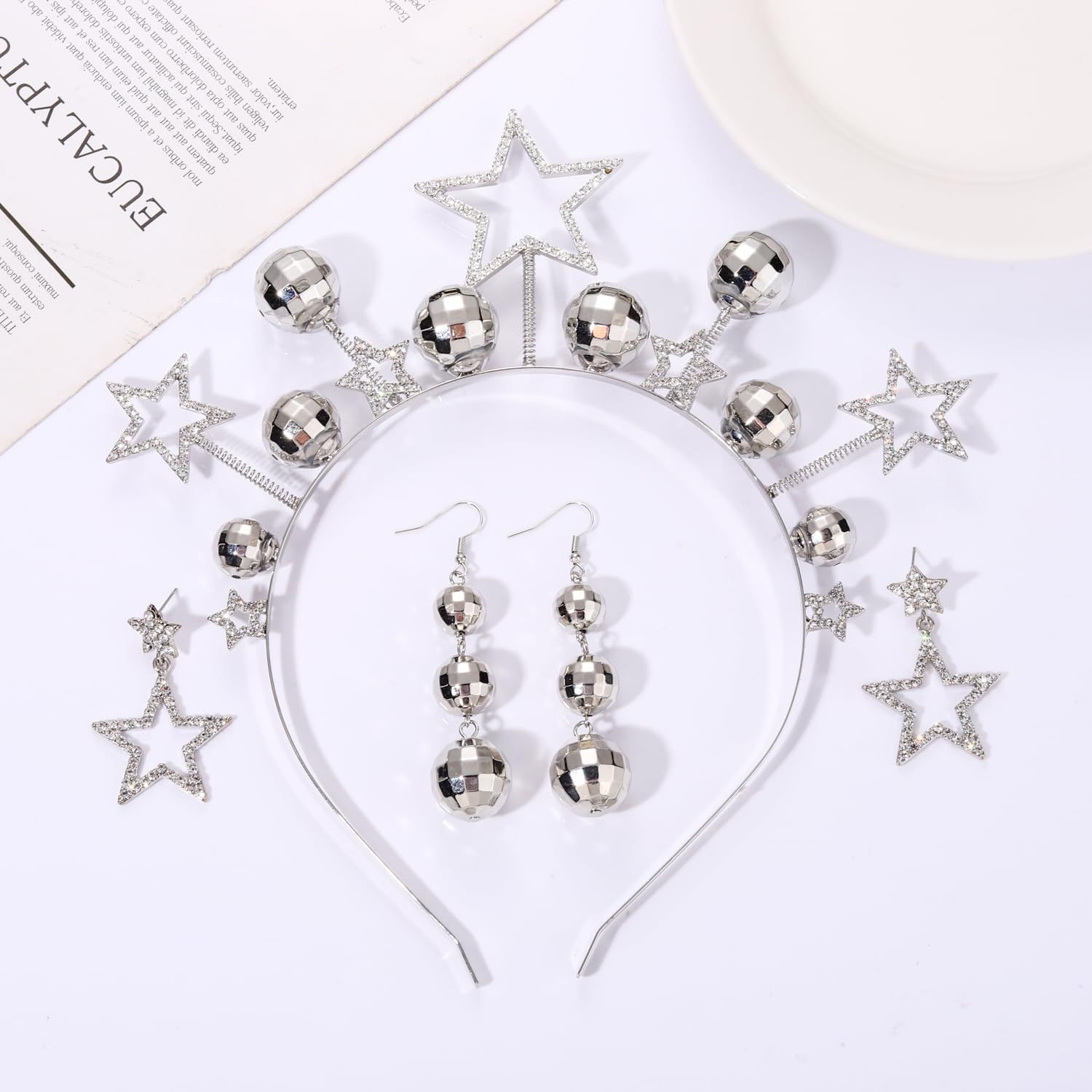Disco Ball Headbands for Women Rhinestone Star Headbands Tiara 70s 80s Costume Accessory Country Concert Outfits Halloween New Year’s Eve Holiday Gifts (Style C)
