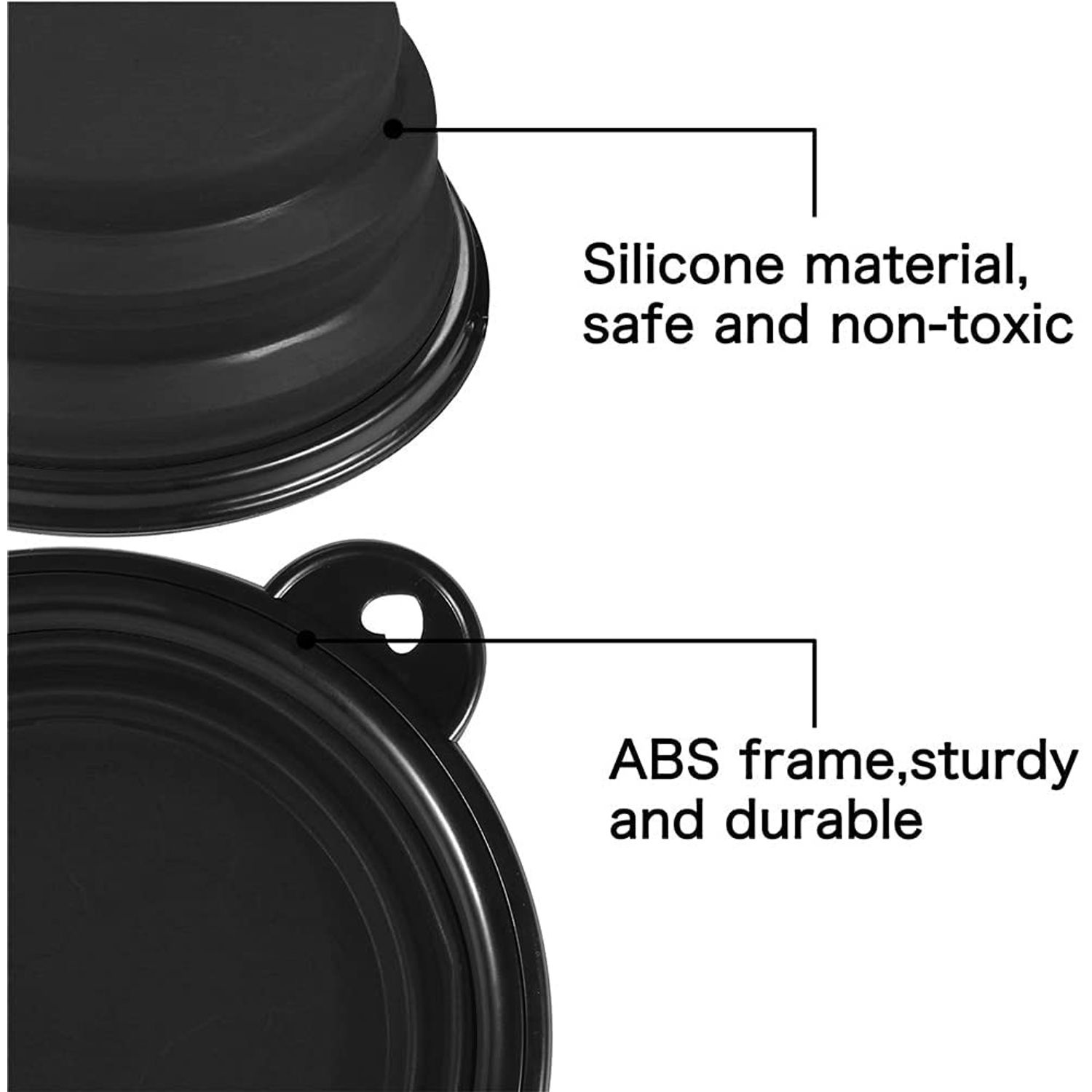 5" Portable & Foldable Small Dog Bowl - Black (5 Pack) - Compact Travel Pet Bowl