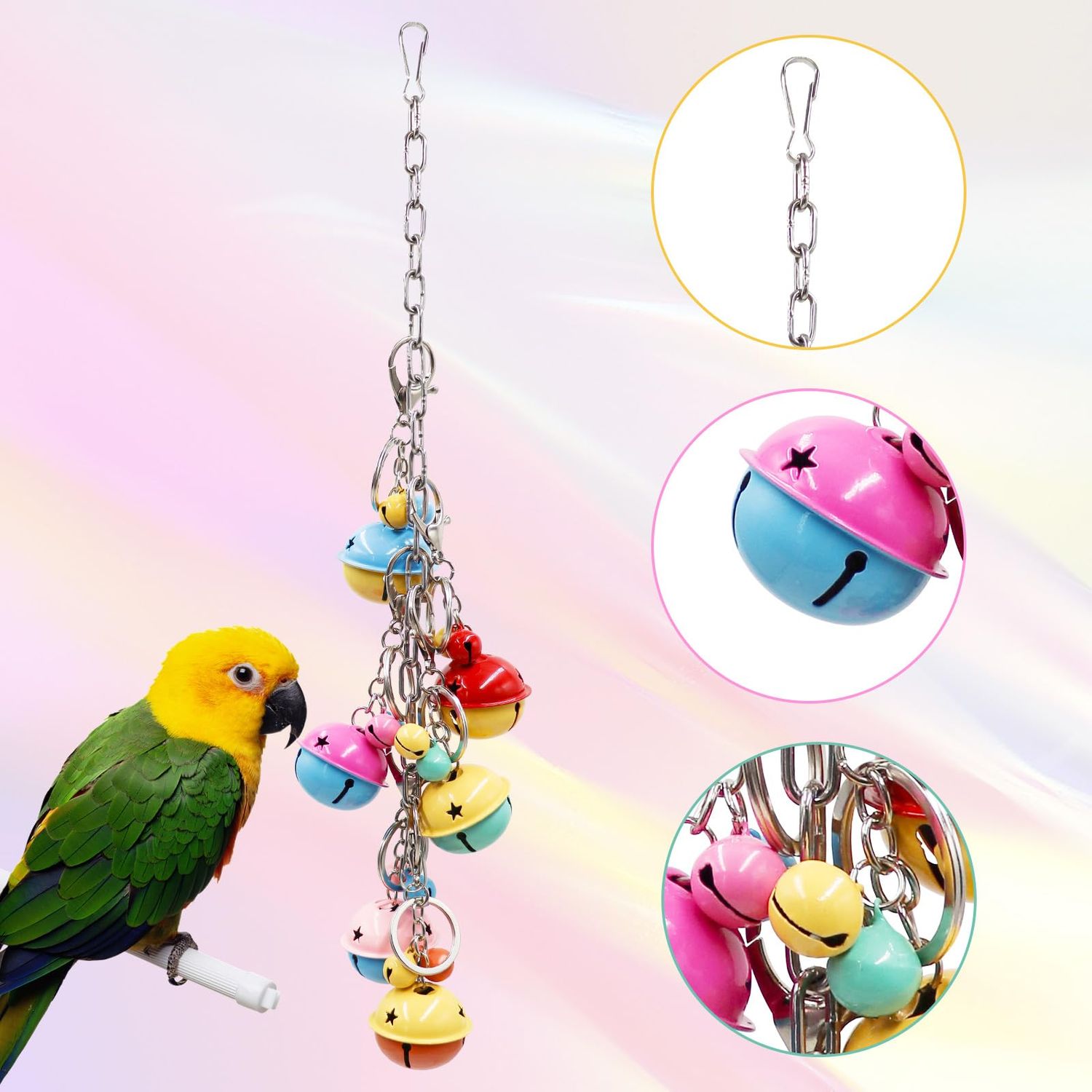Bird Swing Bells Toys, Colorful Parrot Metal Bells, Hanging Bird Chewing Toys, Bird Cage Accessories, Suitable for Small to Medium Birds Budgie Lovebirds Conures Parakeets Cockatiels Rats
