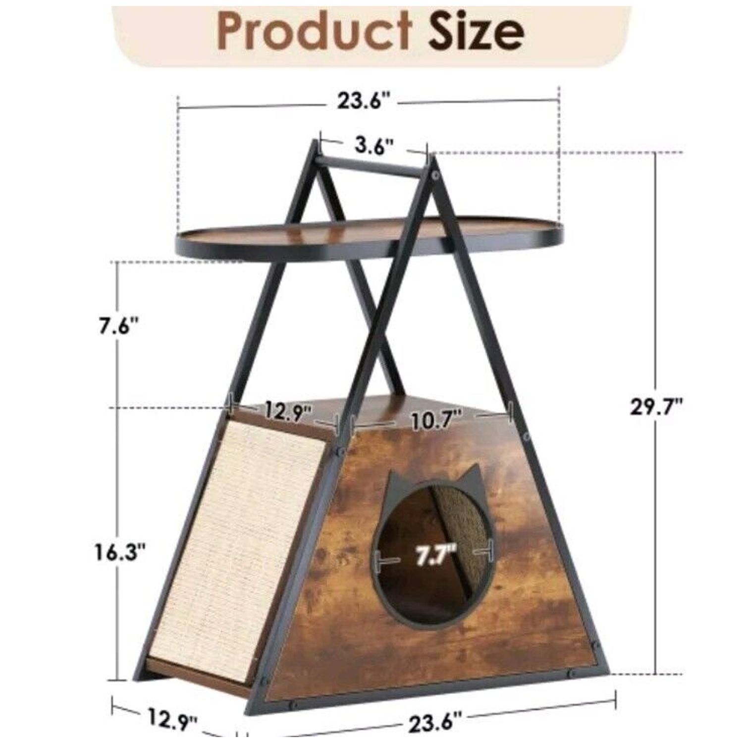 Cat House End Table Wood Cat Condo Black Vintage Pet Furniture Scratching  Board