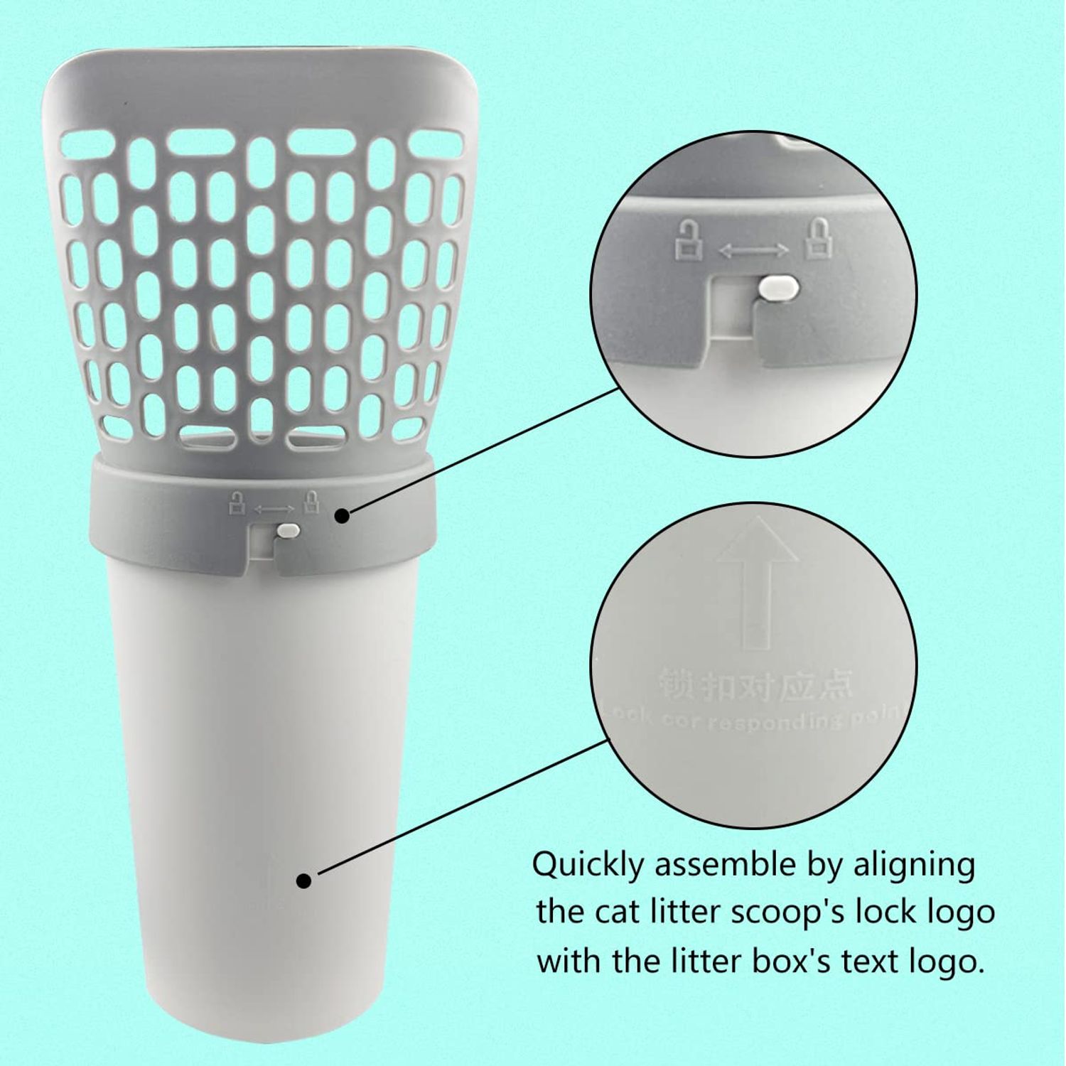 Esamploe Cat Litter Scooper with Trash Container,Portable Litter Scoop Holder,Litter Scoop with Holder Provides 215 Garbage Bags,Scoop & Litter Disposal System In One