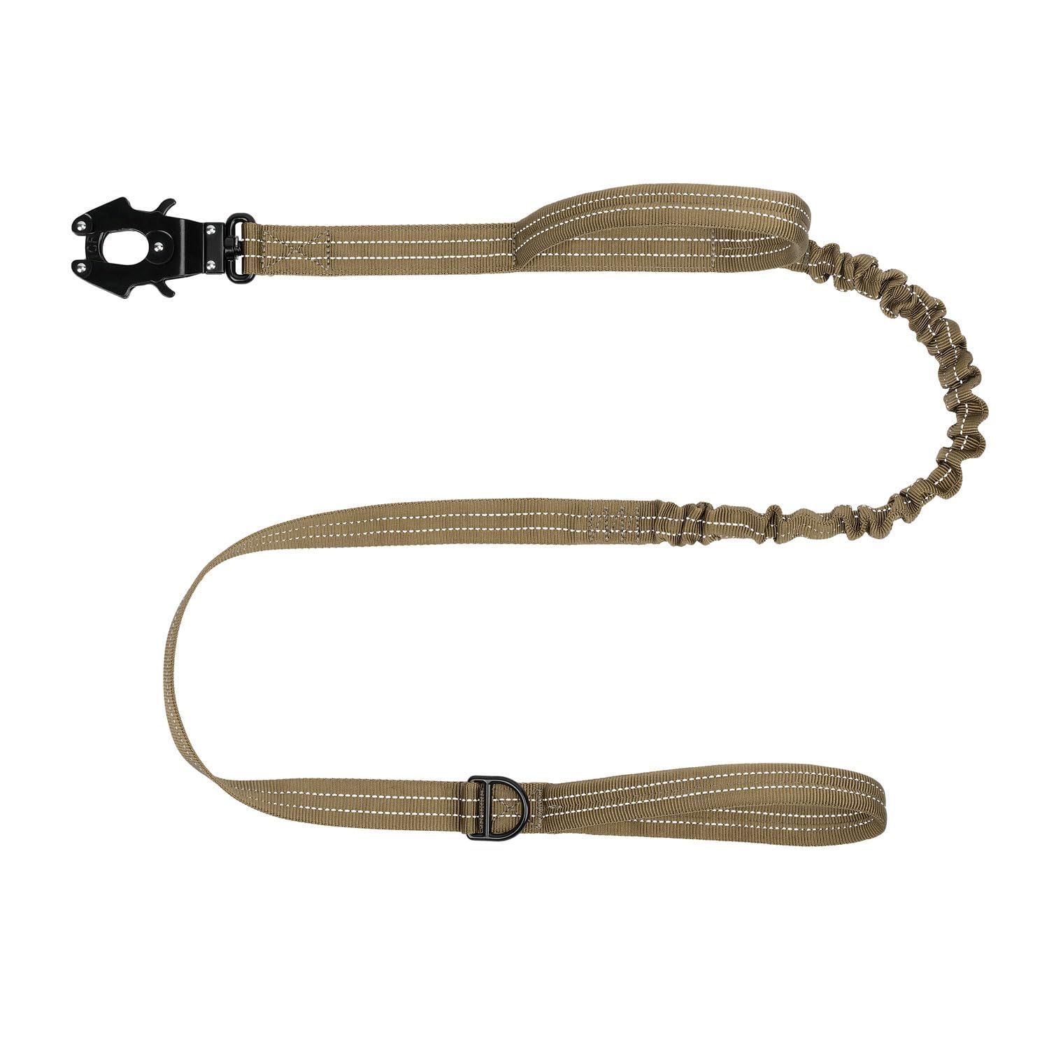 ICEFANG Tactical Dog Leash,K9 Training Walking Bungee Lead with 2 Control Handle,Heavy Duty Quick Release Metal Clasp,Hands Free D-Ring for Medium Large Dogs (6ft,Reflective Brown)