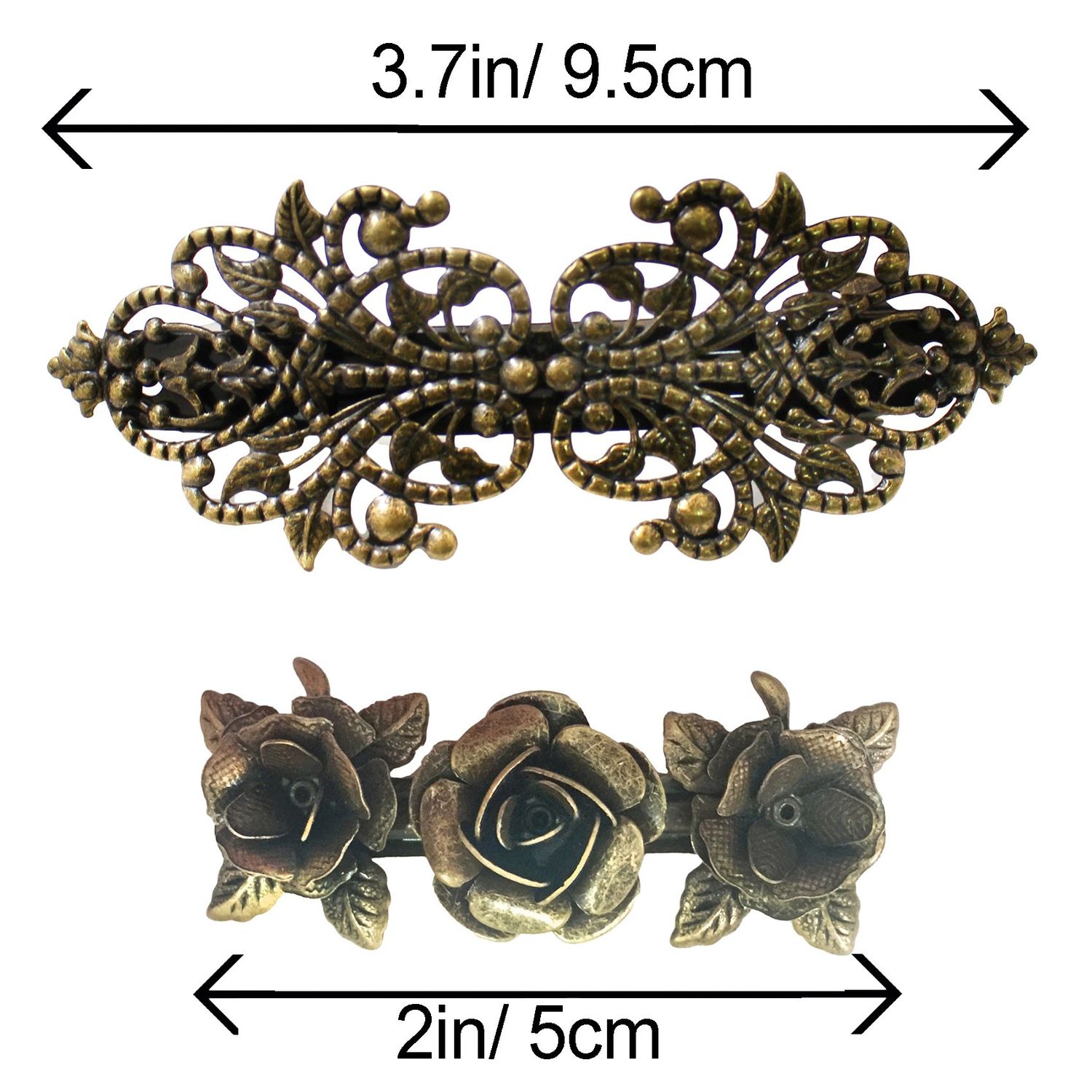 2PCS Retro Vintage Metal French Barrette Clip Hair Clasp Roses Bronze Accessories