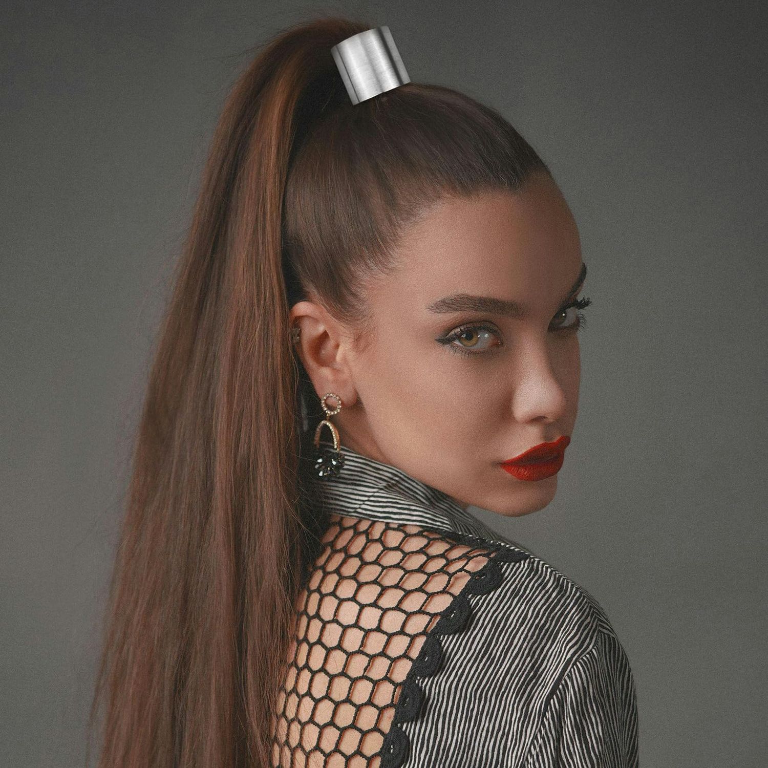 4 Pcs Ponytail Holder Hair Clips Metal High Ponytail Hair Cuff Simple Cylinder Hair Buckle Barrettes French Decorative Hair Ring for Long Hair Horsetail Accessories for Women