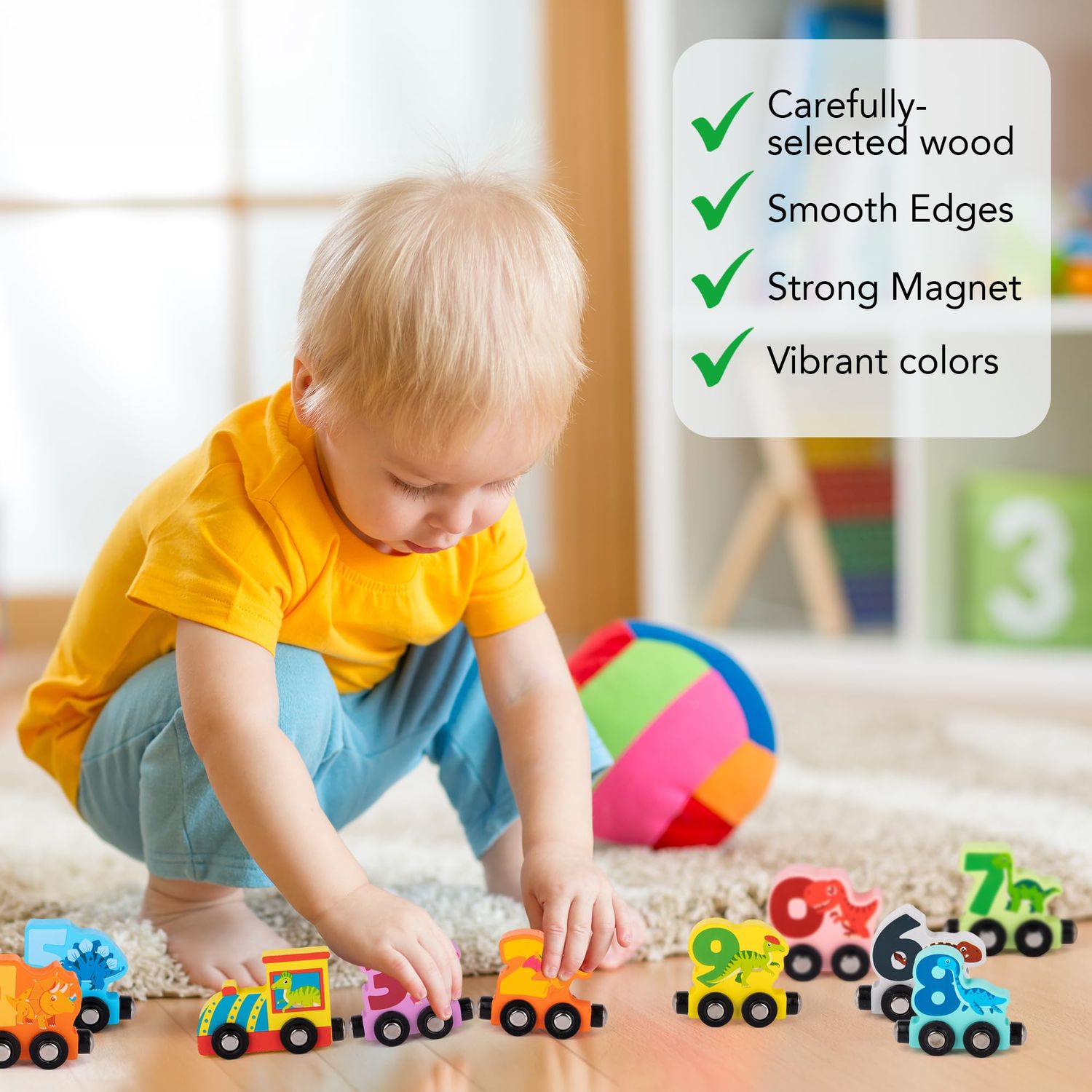 ArtCreativity Wooden Dinosaur Train Counting Set - 10 Pieces - Magnetic Dinosaur Train Set with Fun Counting Puzzle - Dino Train with Magnets, Painted Dinosaurs, Numbers, and Puzzle - Educational Toys