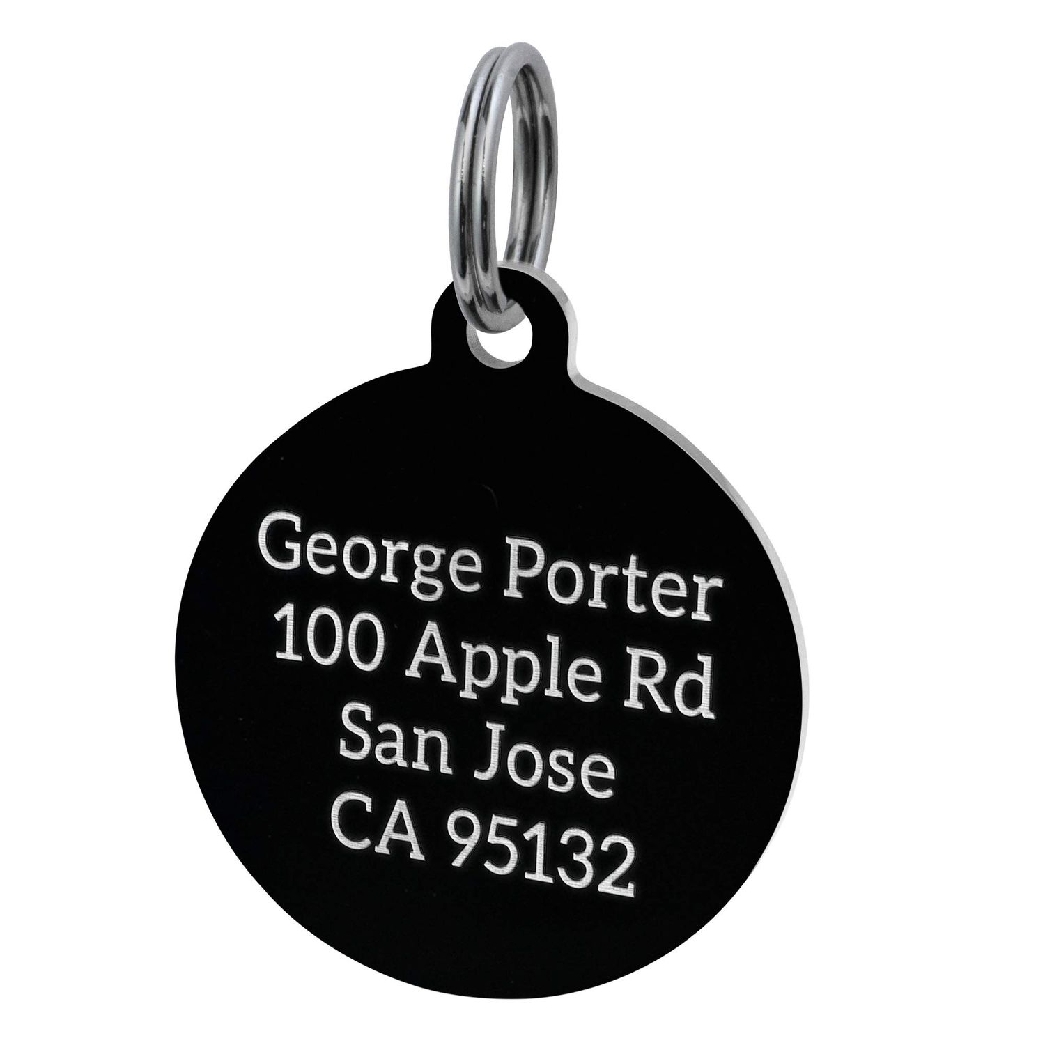 Dreambell Black IP Stainless Steel 25mm Personalized Custom Round Pet Id Tags Dog & Cat with Split Ring