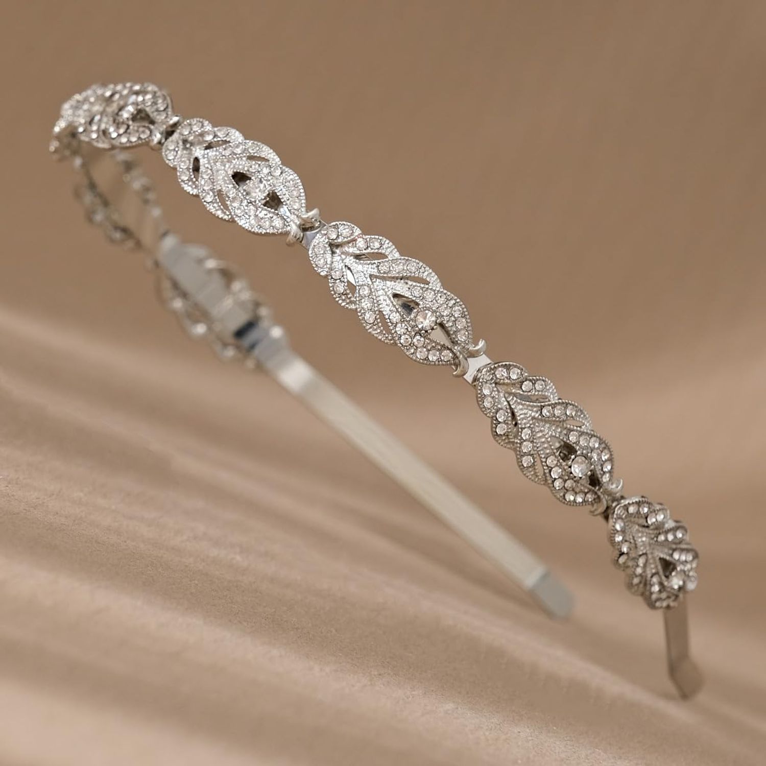 Cezesuja Rhinestone Headband Flower Design Crystal Wedding Bridal Bridesmaids Hairband Headpieces Simple Design Daily hair accessories (Silver)