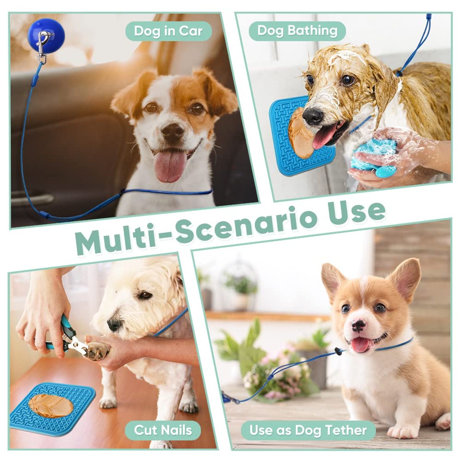 Petbobi Dog Bath Tether with Lick Mat, Dog Bathing Leash with Heavy Suction Cup, Dog Grooming Tub Restraint Soft Nylon Leash with Adjustable Collar for Pet Dog Cat Shower and Grooming