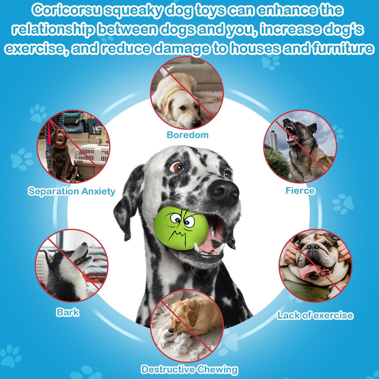 Coricorsu 3.14" Squeaky Dog Toys Funny Smile Face Chewing Latex Rubber Soft Fetch Play Interactive Squeaky Dog Balls for Puppy Small Medium Pet Dog (3PCS)